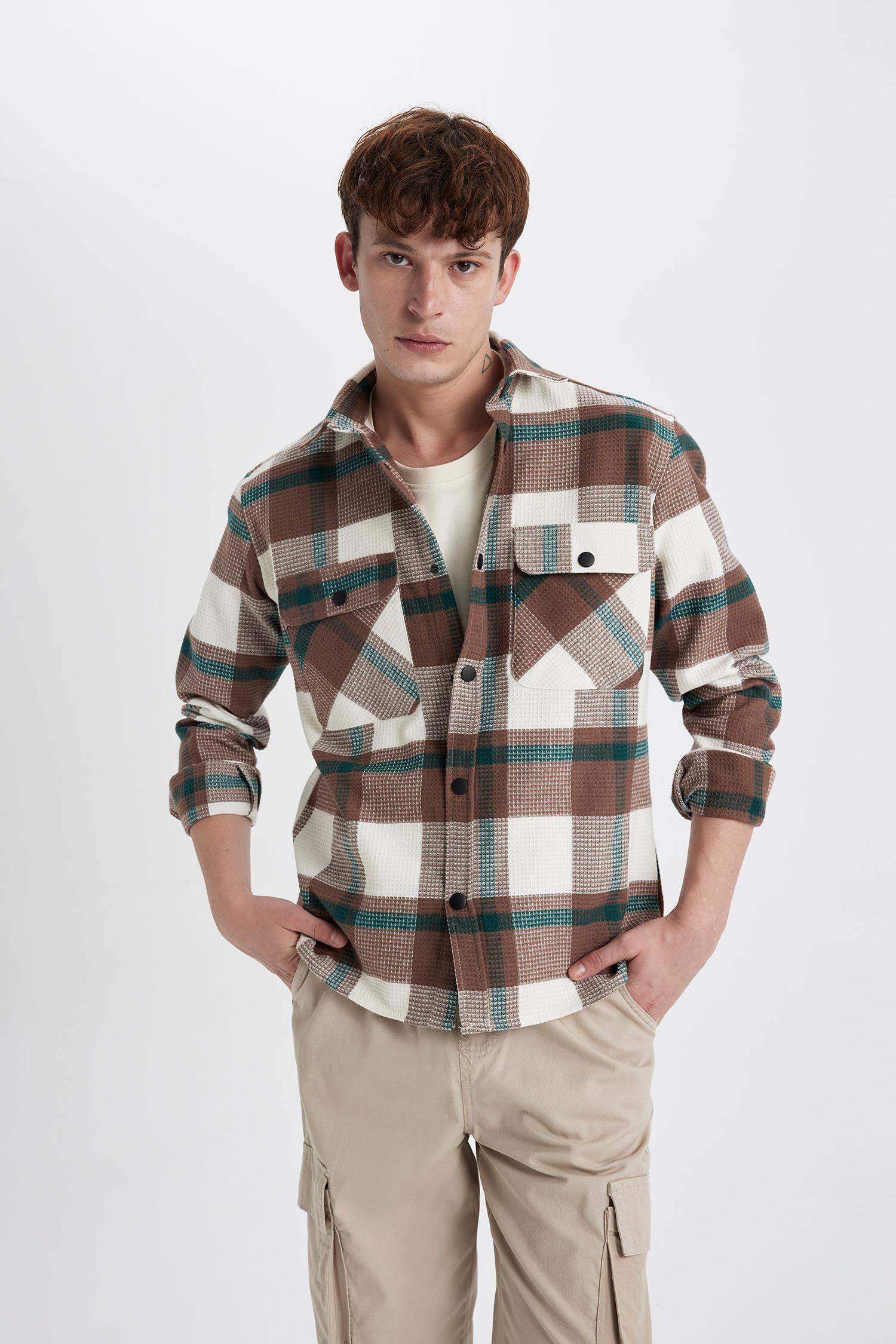 Relax Fit Checkered Cotton Long Sleeve Shirt