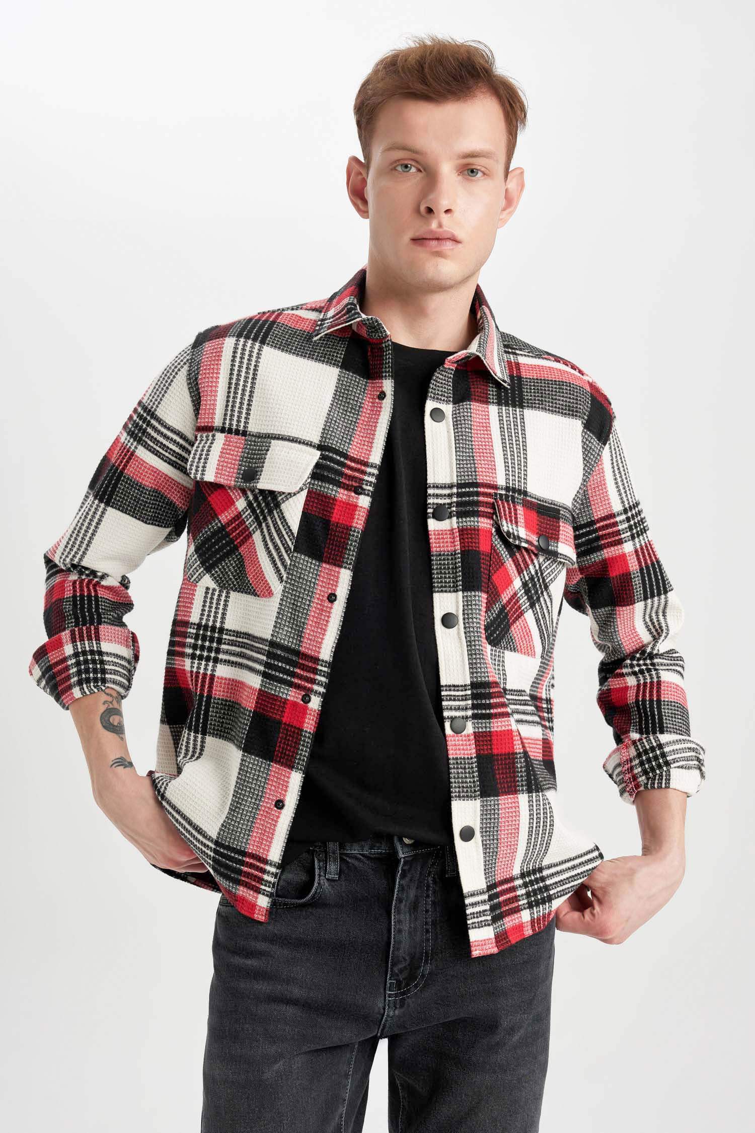 Relax Fit Polo Collar Plaid Lumberjack Flannel Cotton Shirt