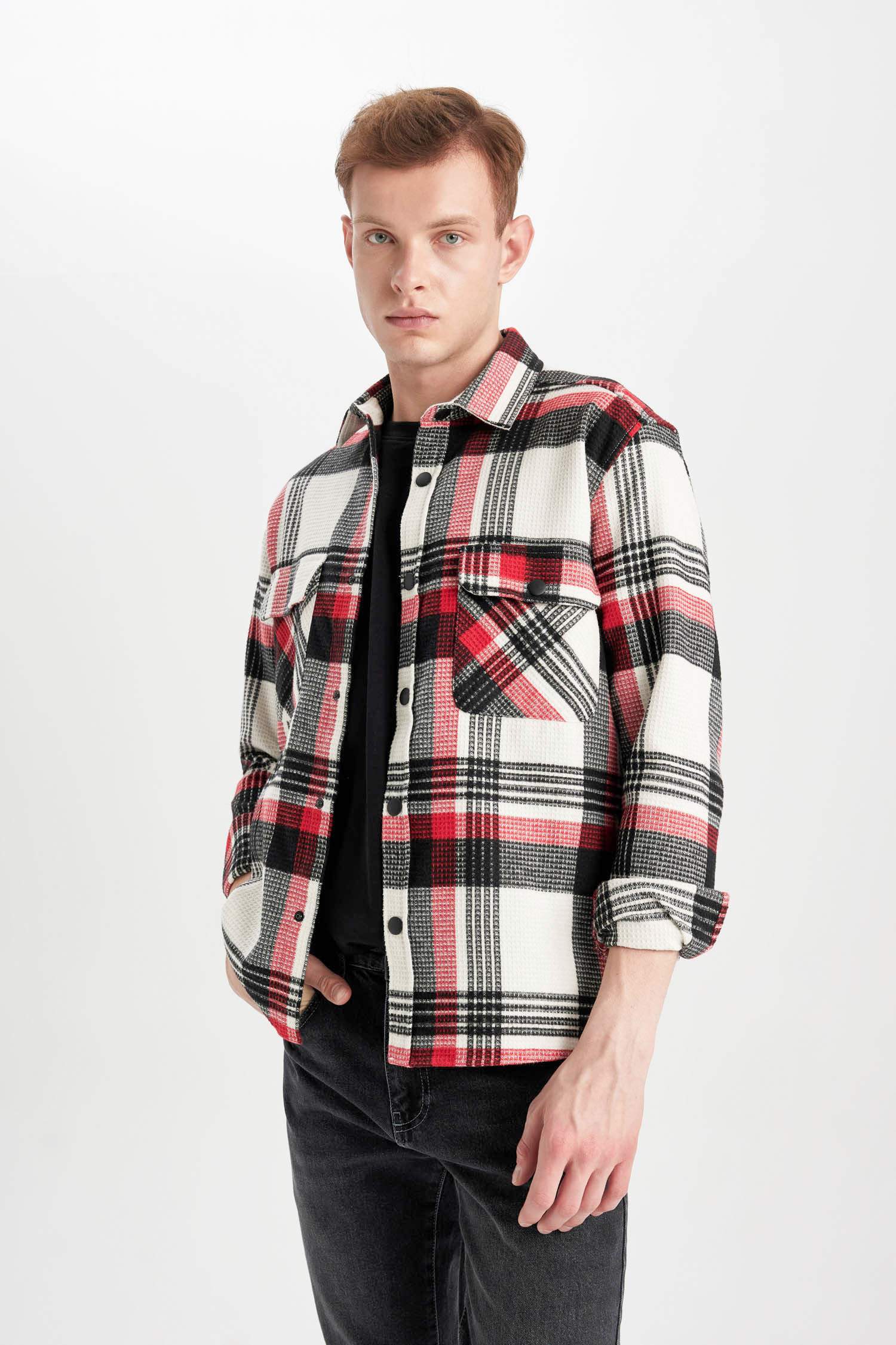 Relax Fit Polo Collar Plaid Lumberjack Flannel Cotton Shirt