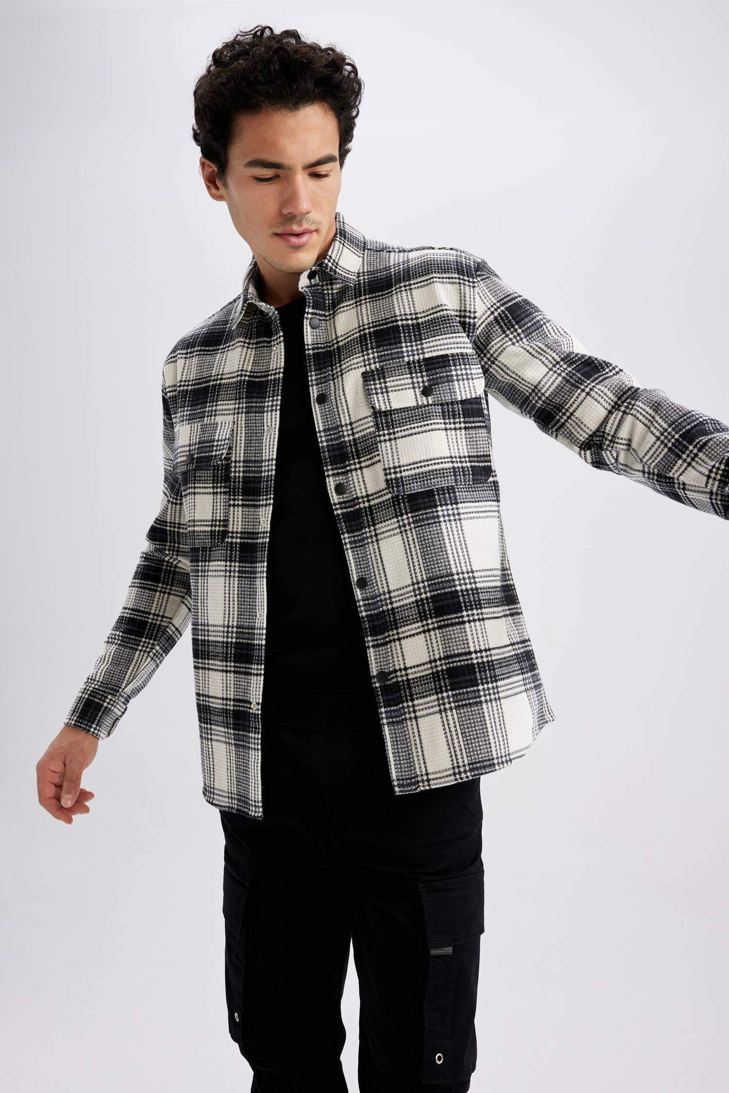 Relax Fit Checkered Cotton Long Sleeve Shirt