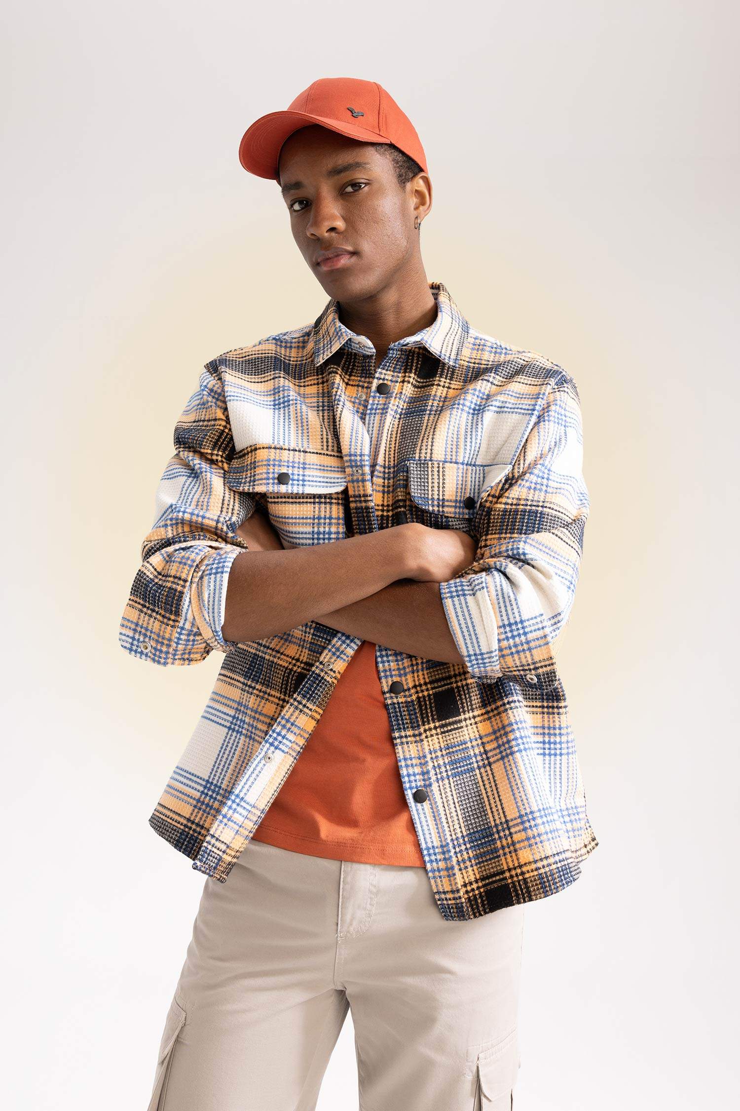 Relax Fit Checkered Cotton Long Sleeve Shirt