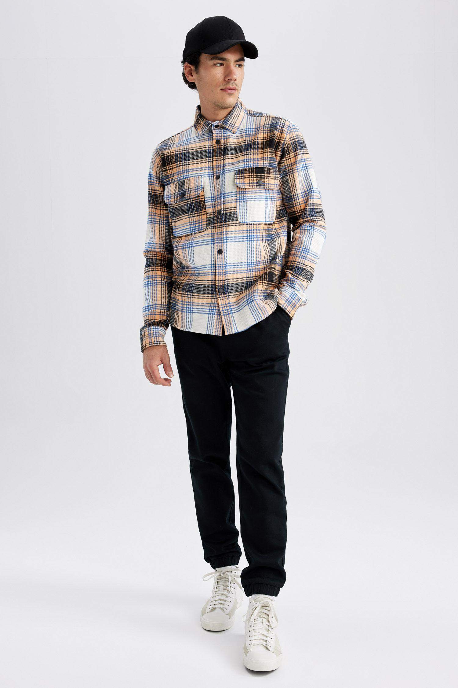 Relax Fit Checkered Cotton Long Sleeve Shirt