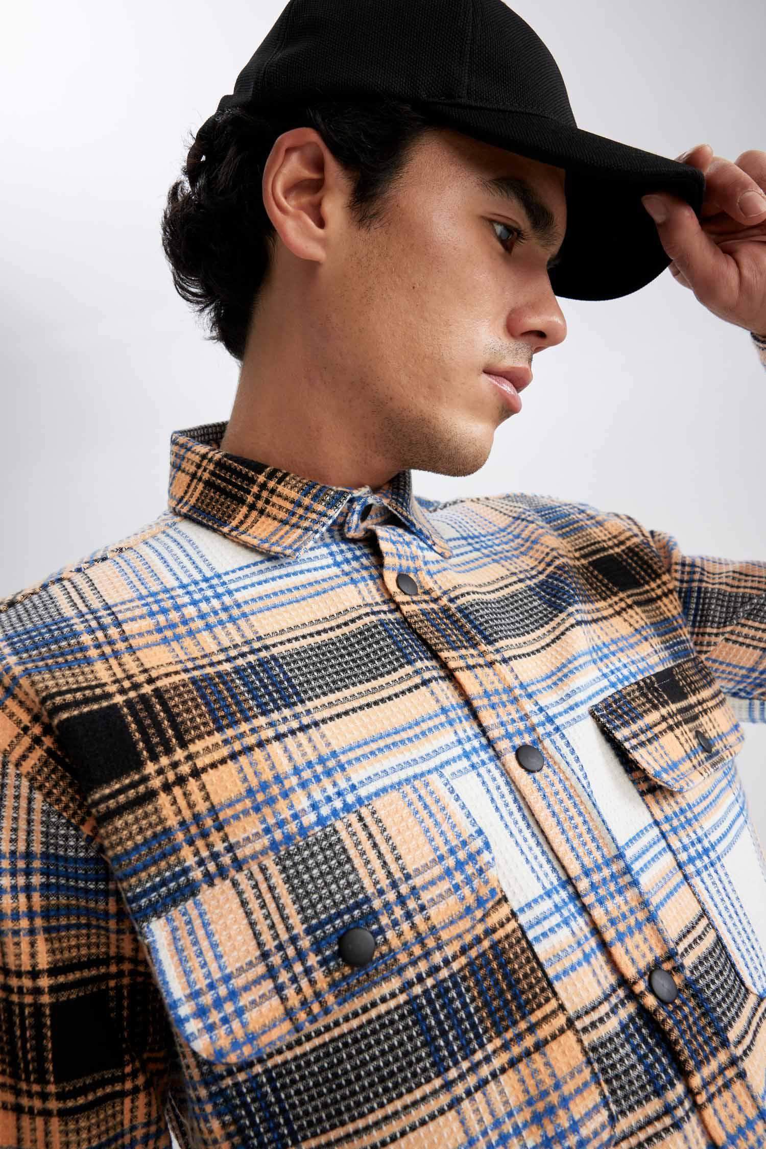 Relax Fit Checkered Cotton Long Sleeve Shirt