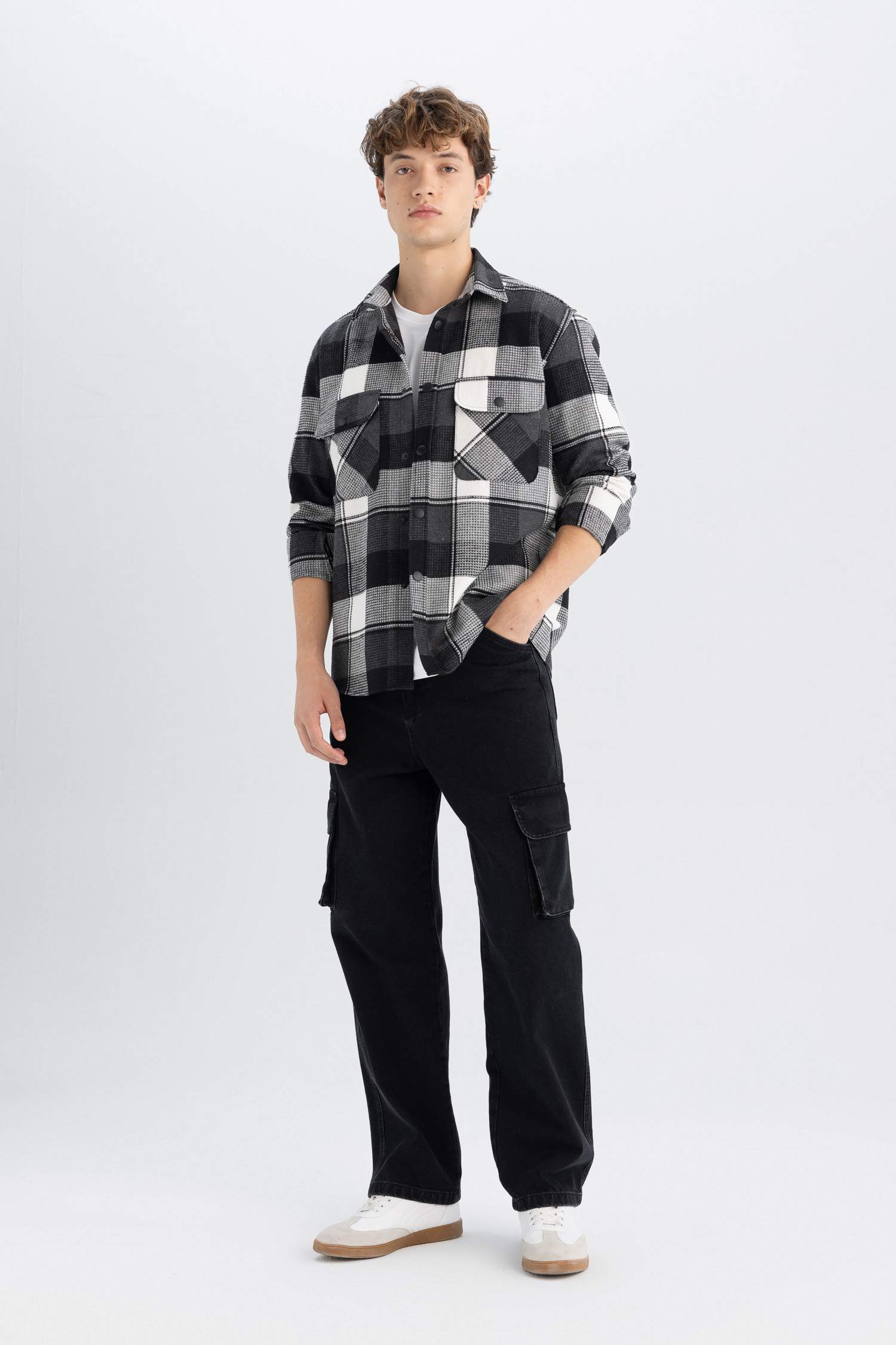 Relax Fit Waffle Kareli Oduncu Flanel Pamuklu Uzun Kollu Gömlek