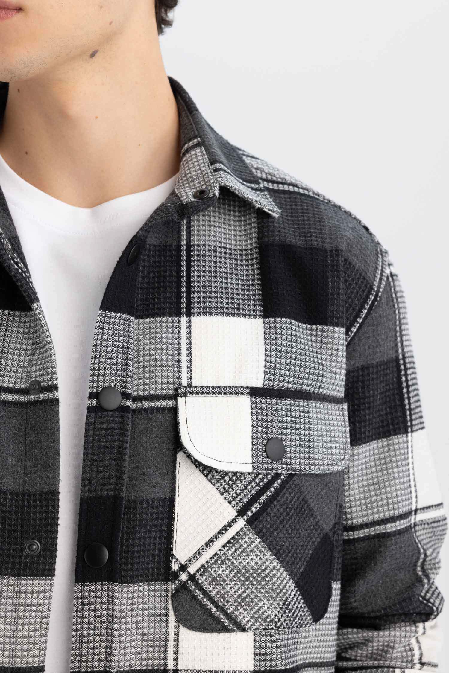 Relax Fit Waffle Kareli Oduncu Flanel Pamuklu Uzun Kollu Gömlek