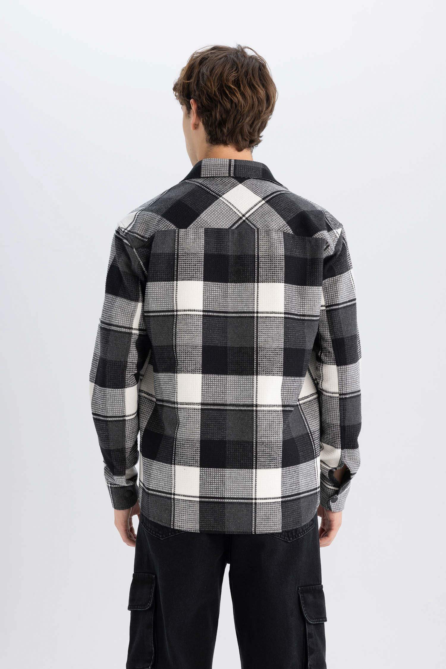 Relax Fit Waffle Kareli Oduncu Flanel Pamuklu Uzun Kollu Gömlek