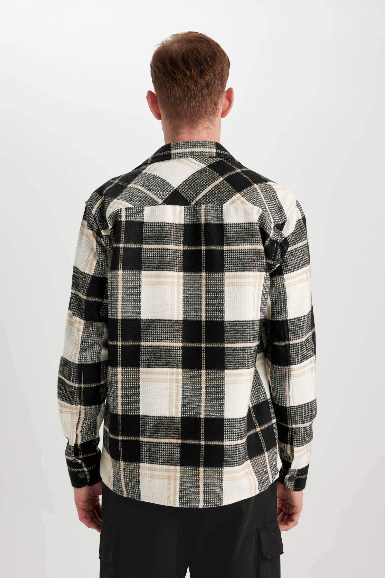 قميص كاروهات قطن قصة مريحة ردن طويل