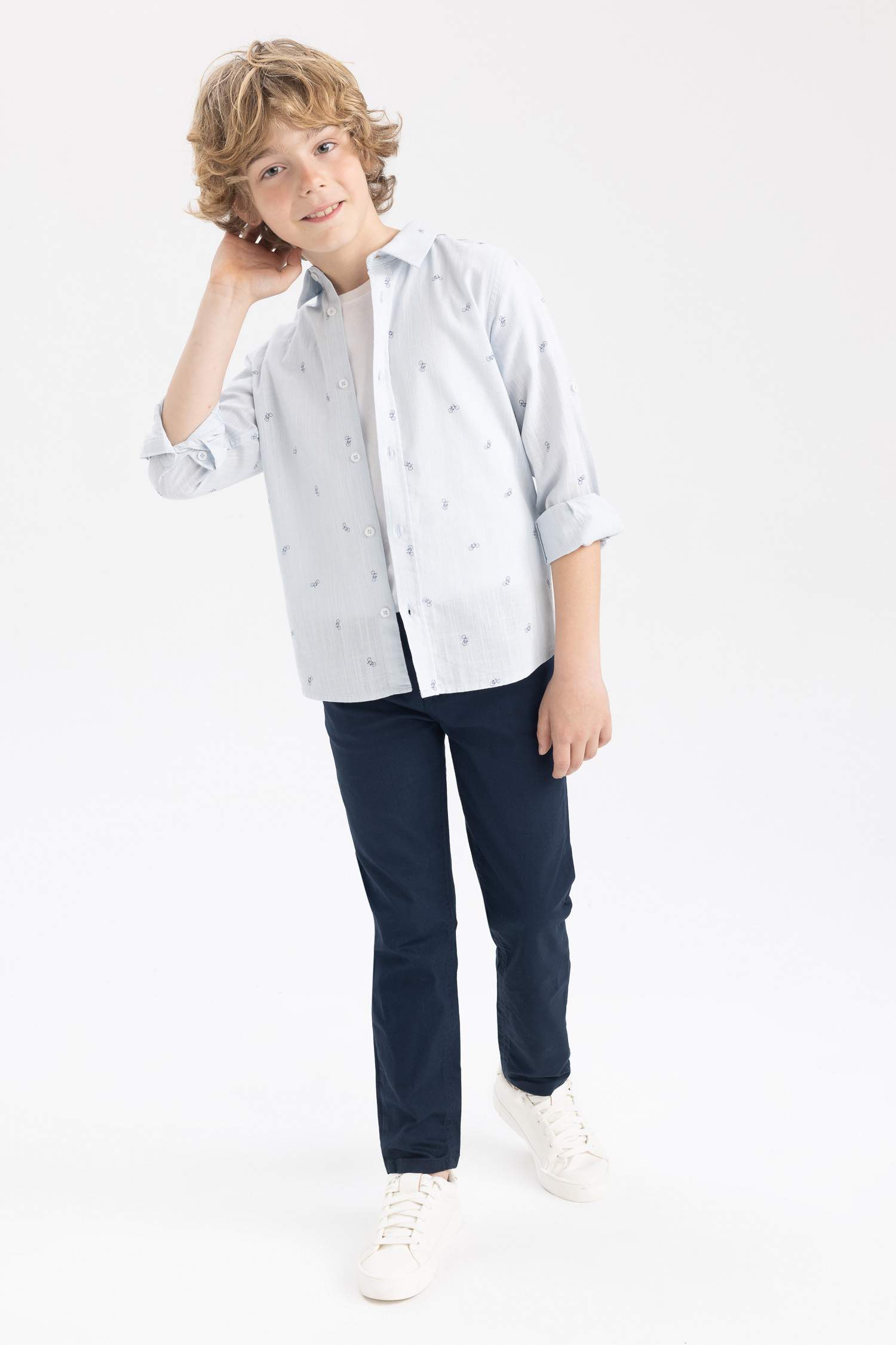 Blue BOYS & TEENS Boy Linen Look Long Sleeve Shirt 2777901 | DeFacto