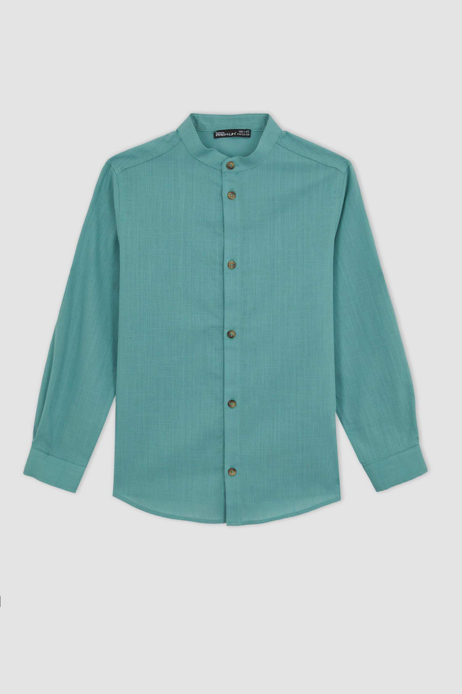 قميص بوبلين قصة عادية وياقة مرفوعة