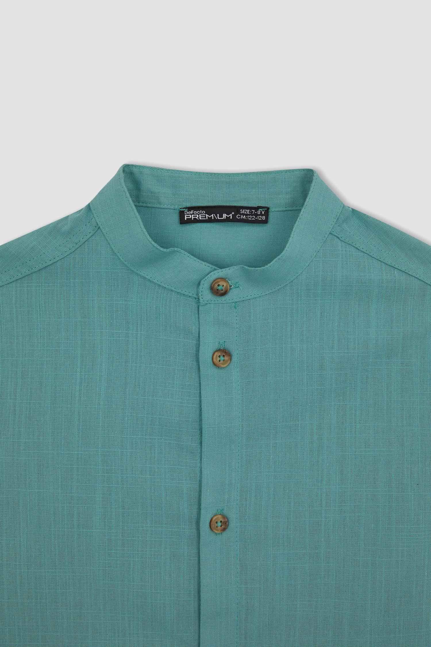 قميص بوبلين قصة عادية وياقة مرفوعة