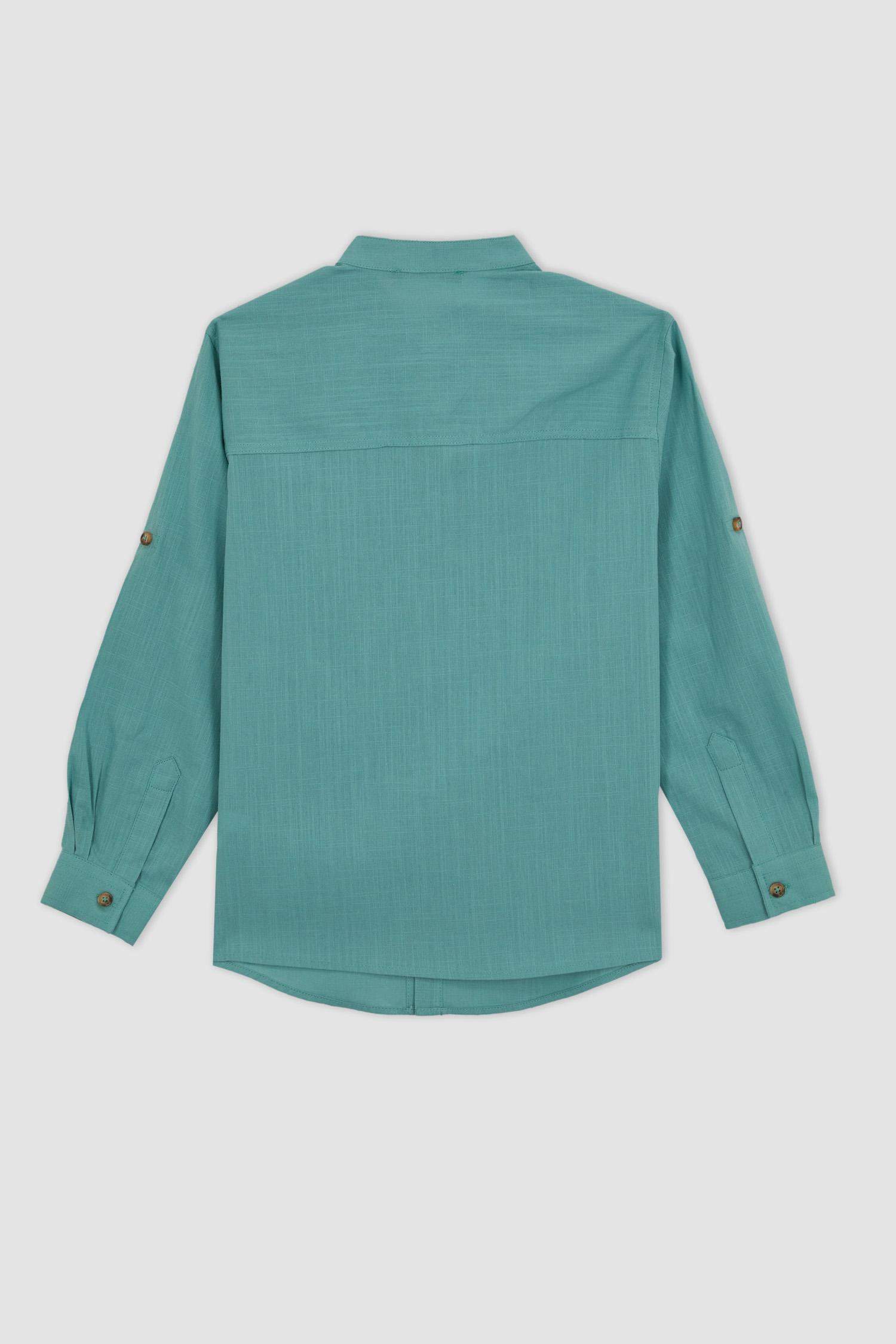 قميص بوبلين قصة عادية وياقة مرفوعة