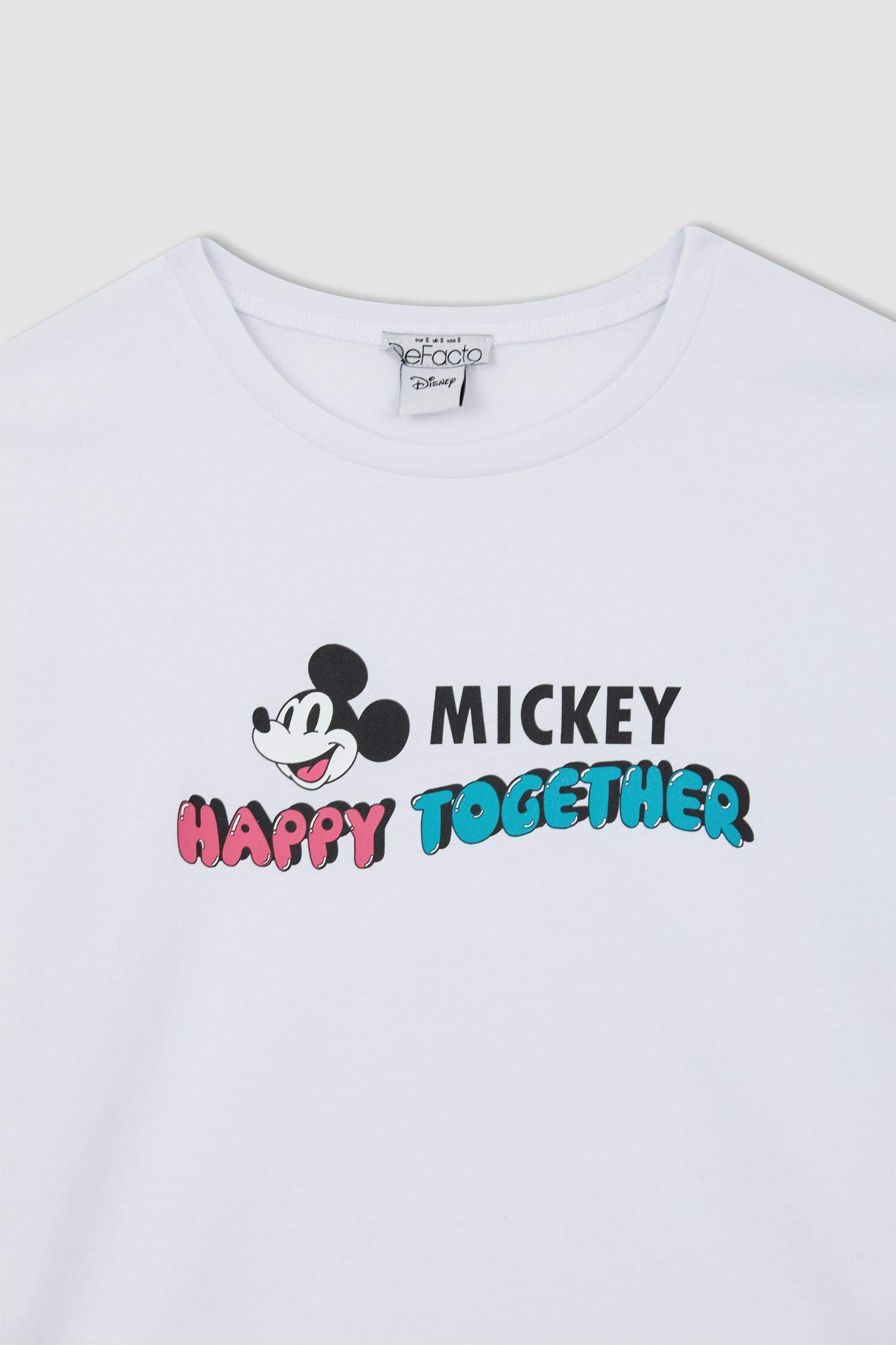 Beyaz Kadın Disney Mickey And Minnie Regular Fit Uzun Kollu 100 Pamuk Tişört 2695165 Defacto