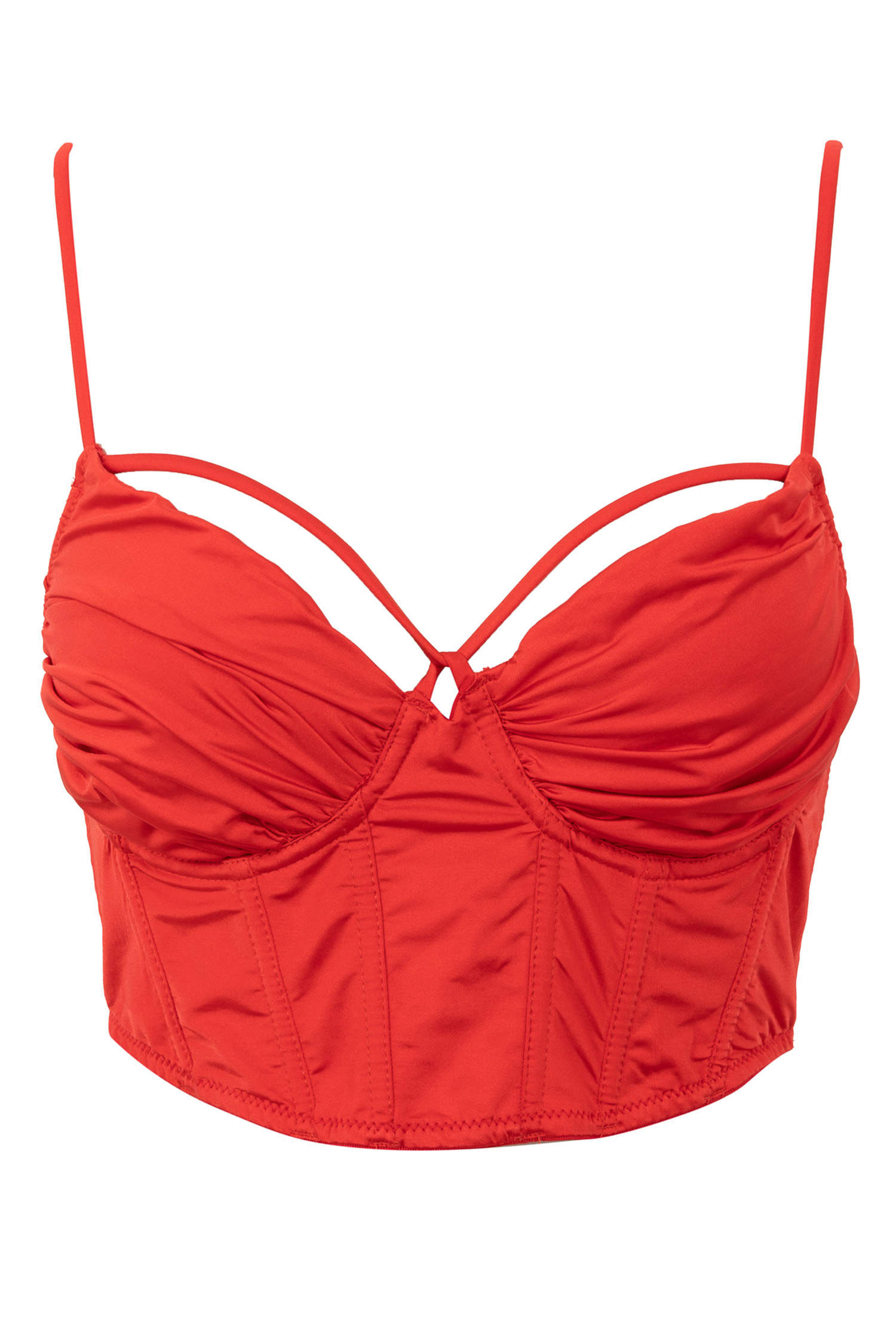 Red Woman Fall In Love Underwire Rope Detailed Coverless Padless