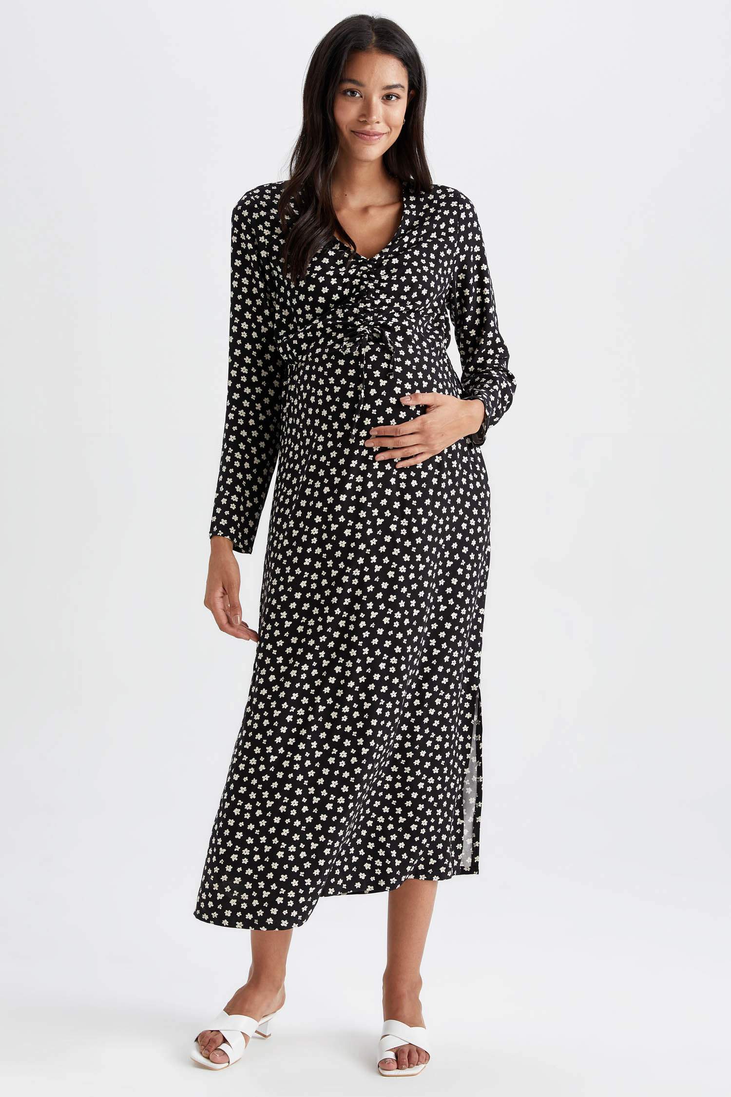 ұзын бұлшықет пішімі ұзын жеңді Жүкті әйелдерге арналған Көйлек