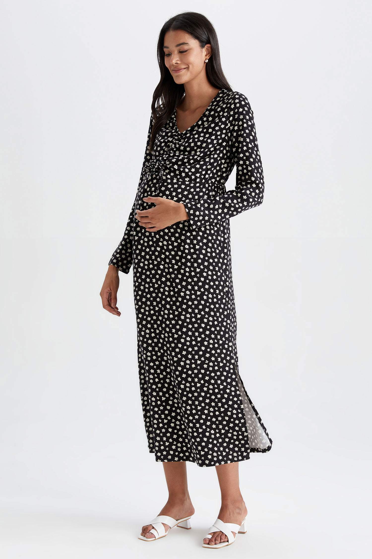 ұзын бұлшықет пішімі ұзын жеңді Жүкті әйелдерге арналған Көйлек