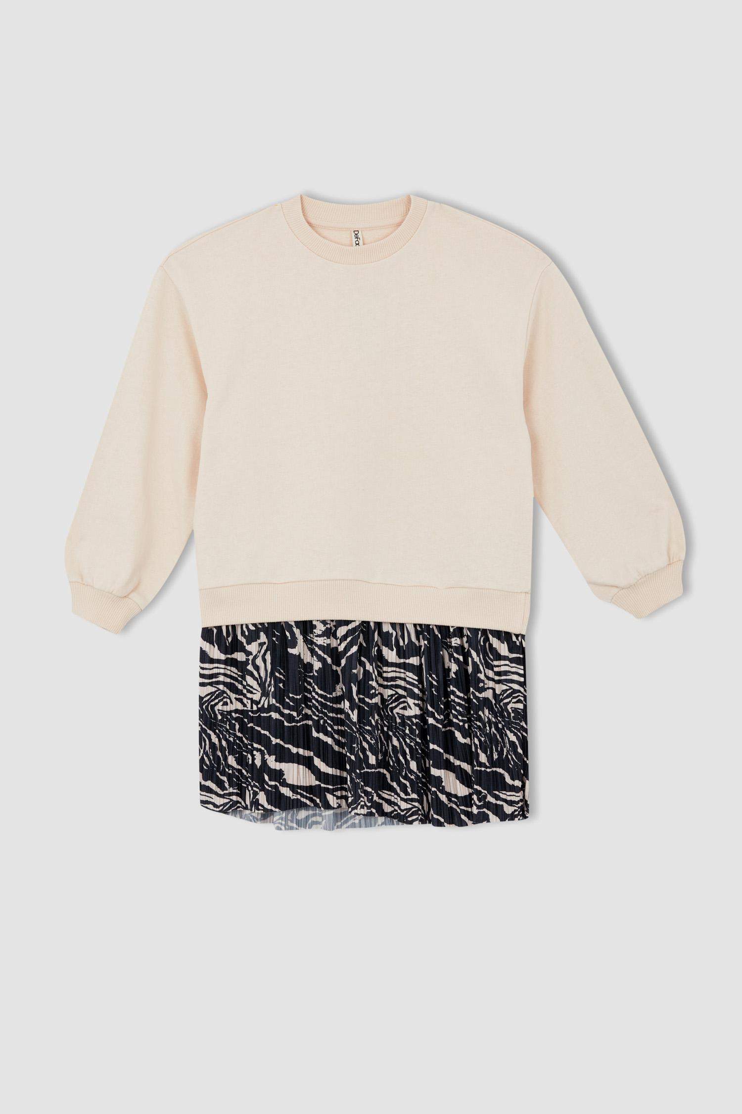 Beige Girls & Teens Thin Sweatshirt Fabric Knitted Dress 2687063 DeFacto