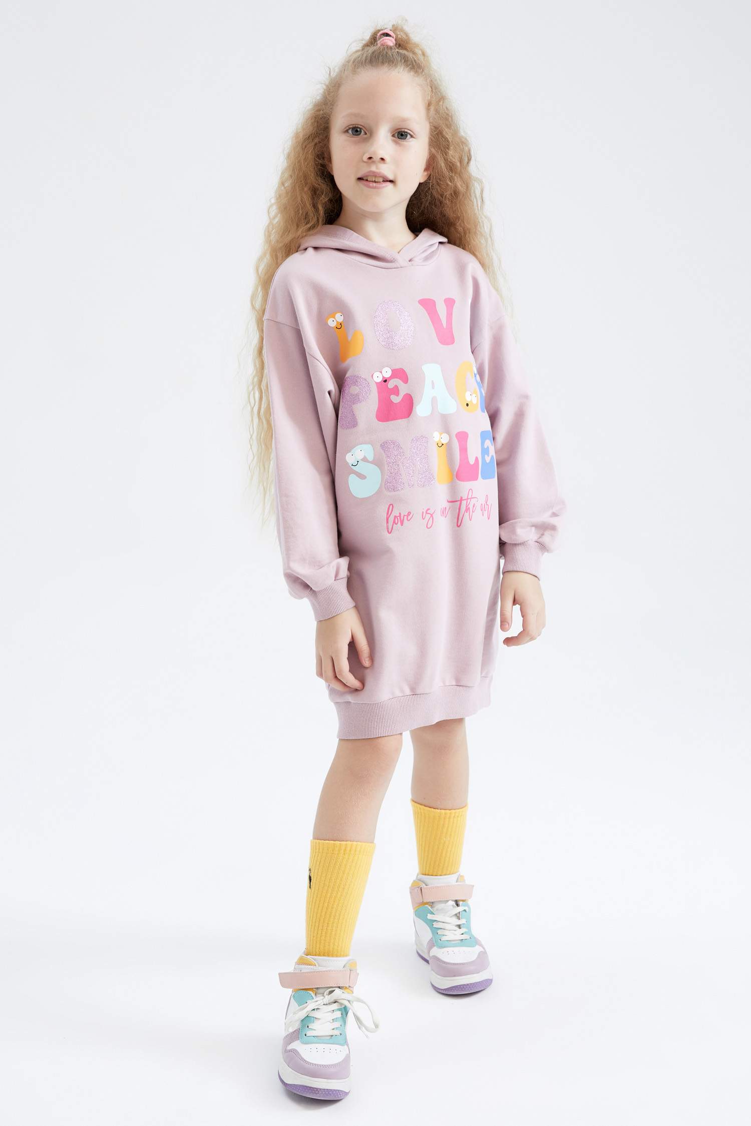 Girl Printed Hooded Sweatshirt Dress