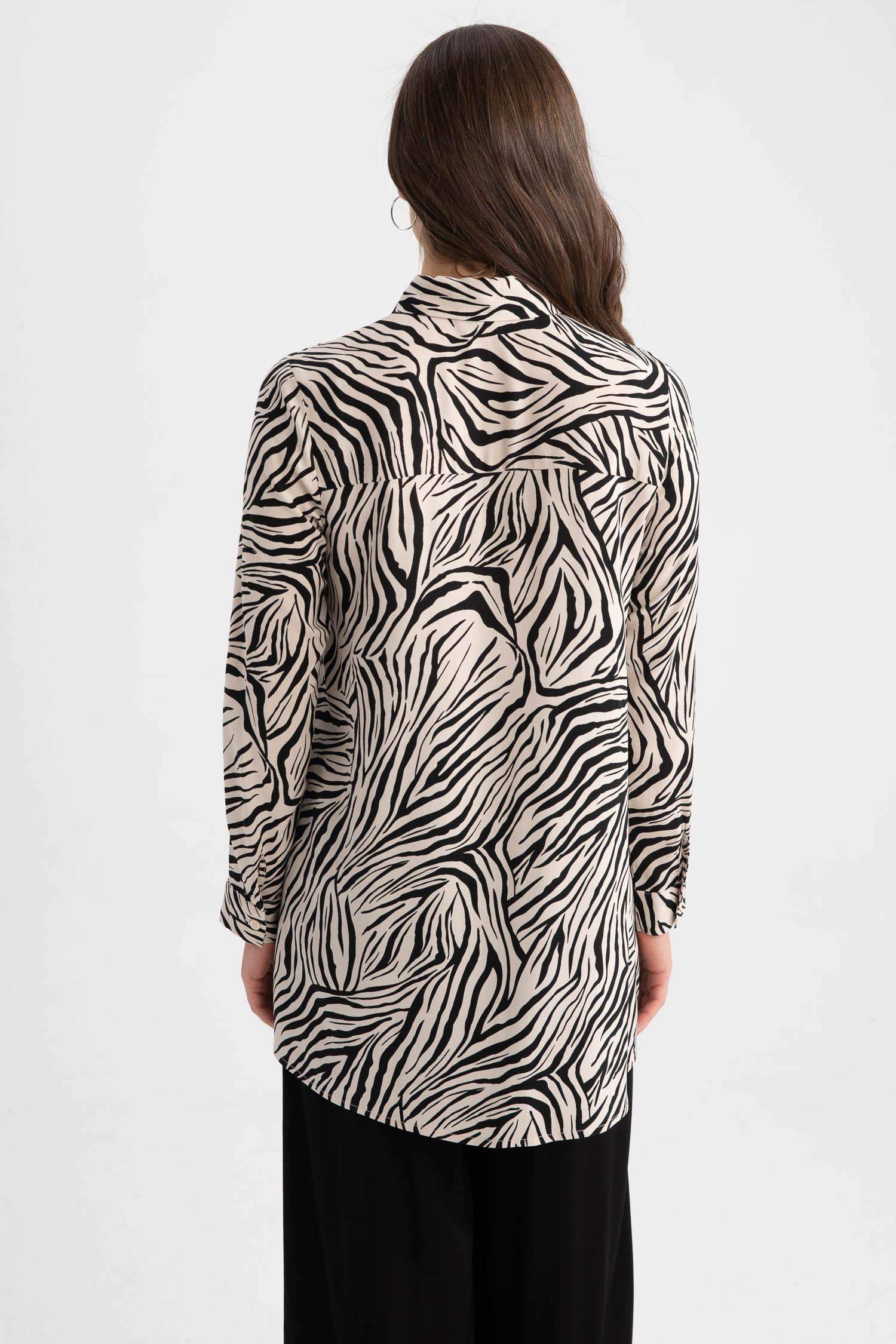 Regular Fit Shirt Collar Printed Long Sleeve Tunic