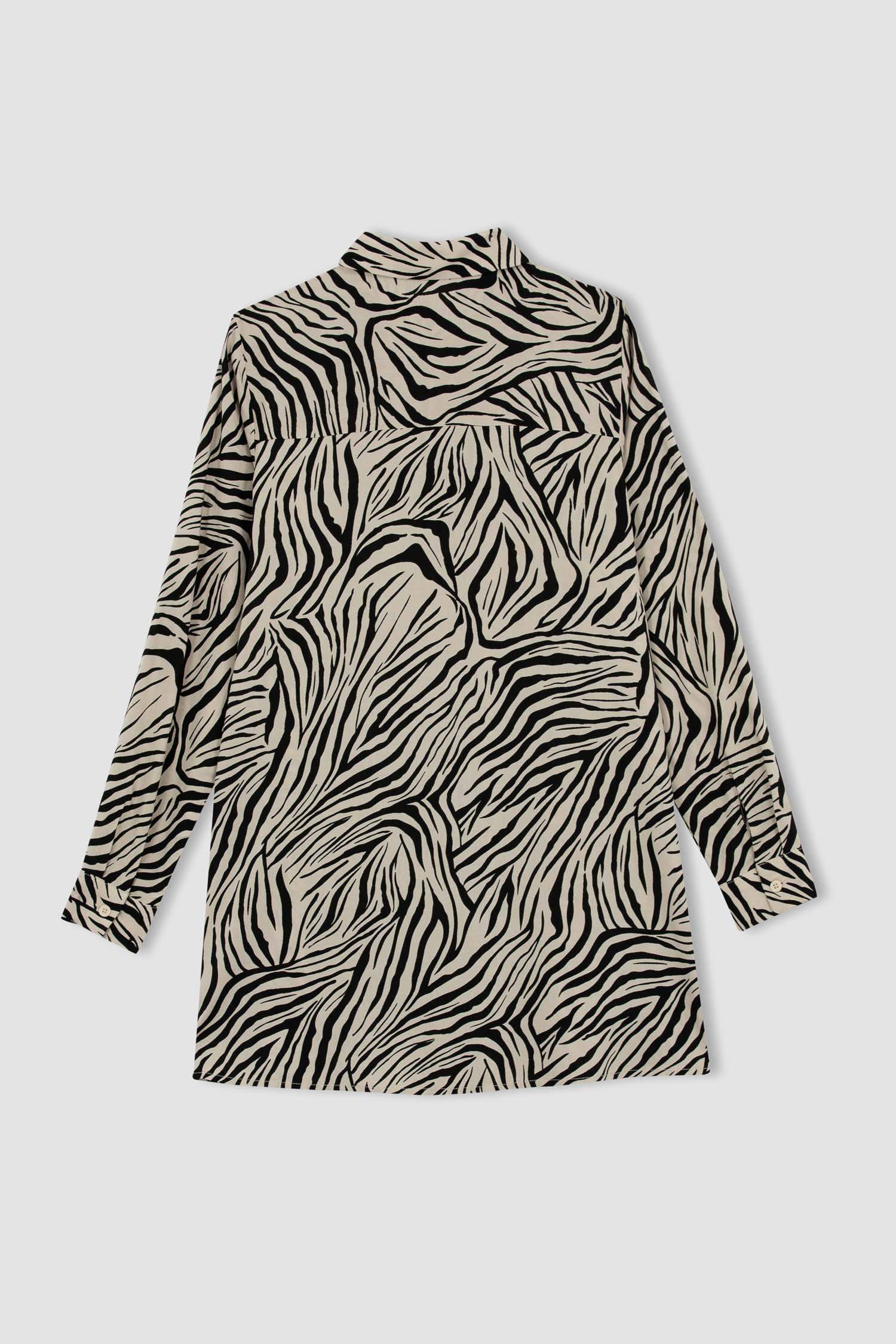 Regular Fit Shirt Collar Printed Long Sleeve Tunic