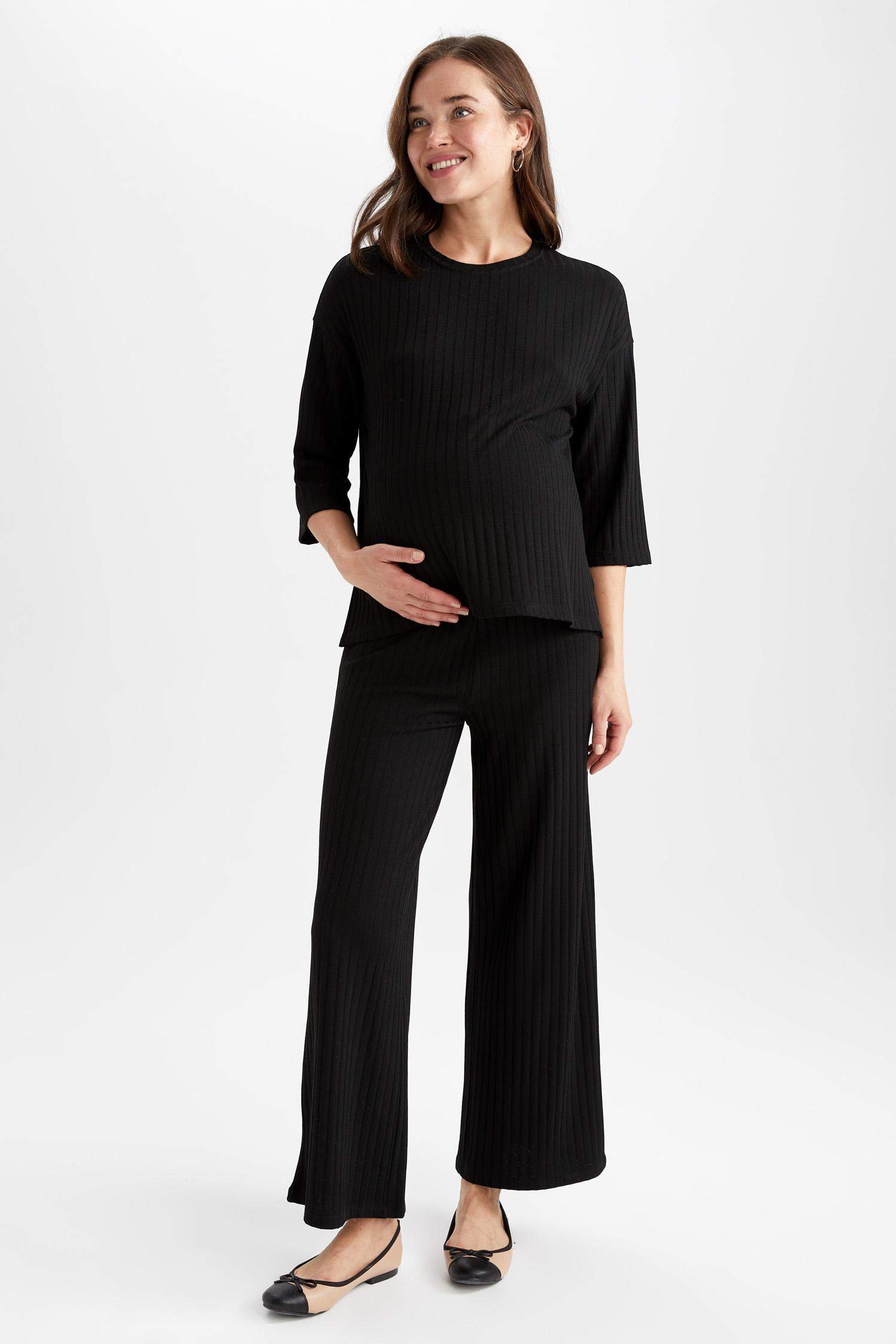 Black WOMAN Wide Leg Knitted Maternity Bottoms 2717983 DeFacto