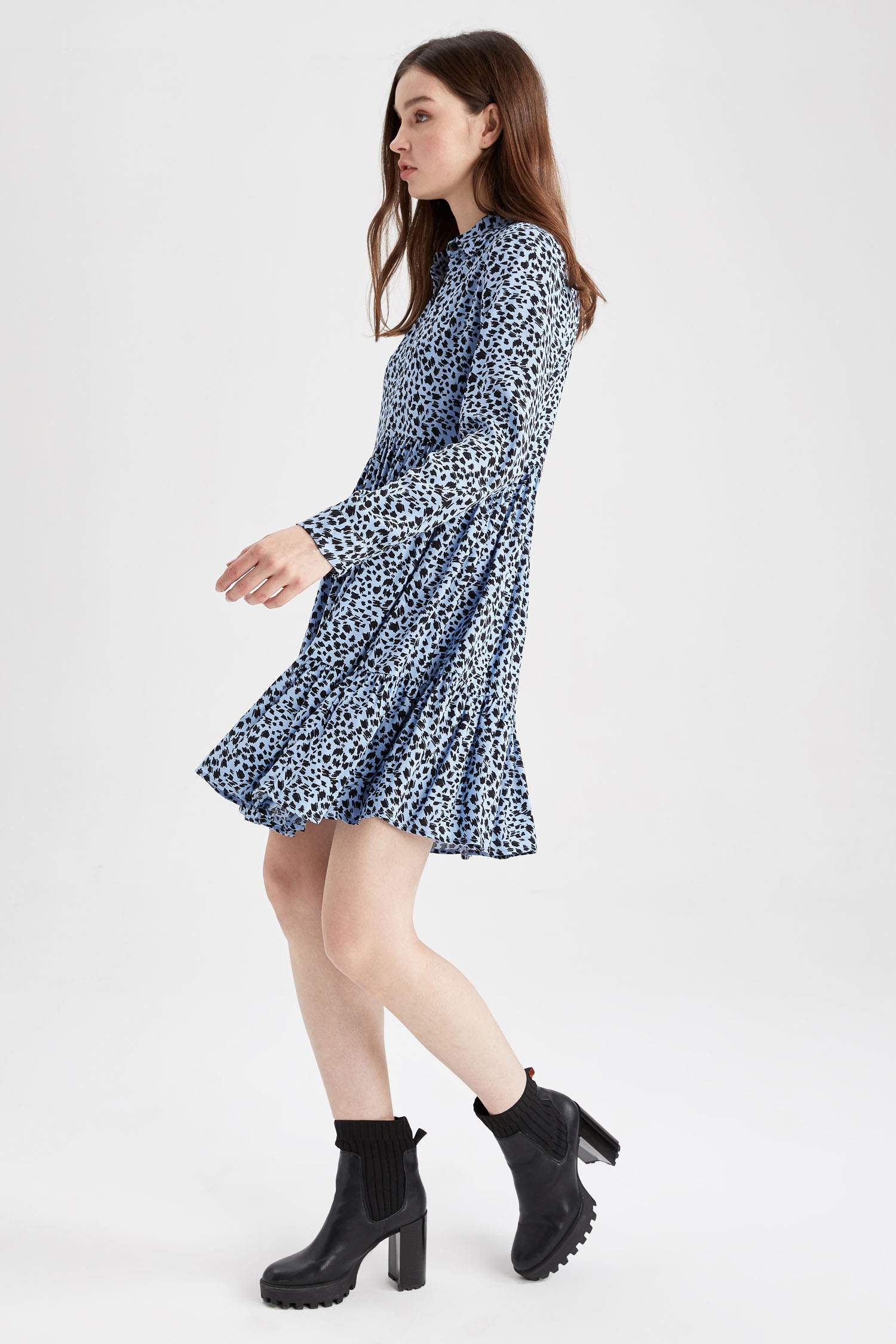 тұтас басып шығарылған жейде мойыны ұзын жеңді Ұзын жеңді тоқылған көйлек