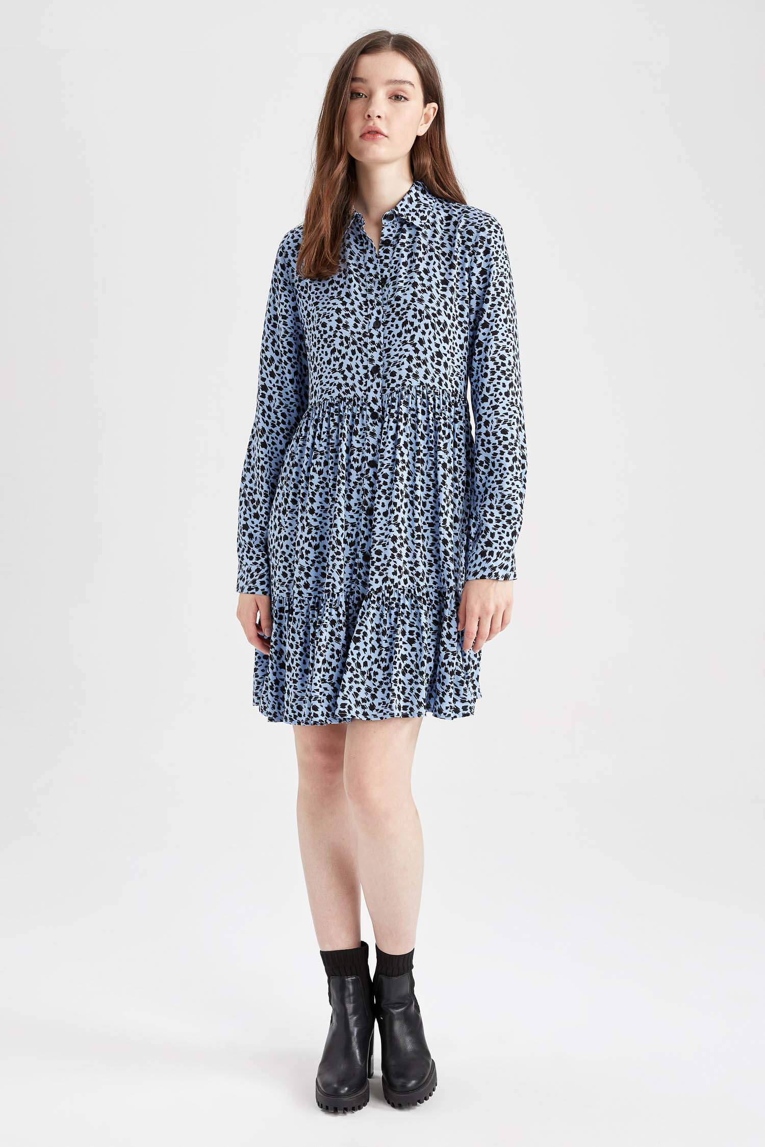 тұтас басып шығарылған жейде мойыны ұзын жеңді Ұзын жеңді тоқылған көйлек