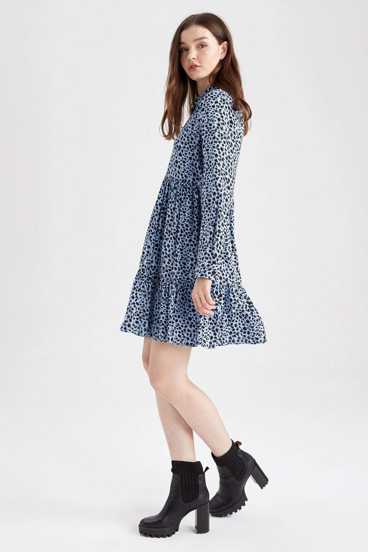 тұтас басып шығарылған жейде мойыны ұзын жеңді Ұзын жеңді тоқылған көйлек