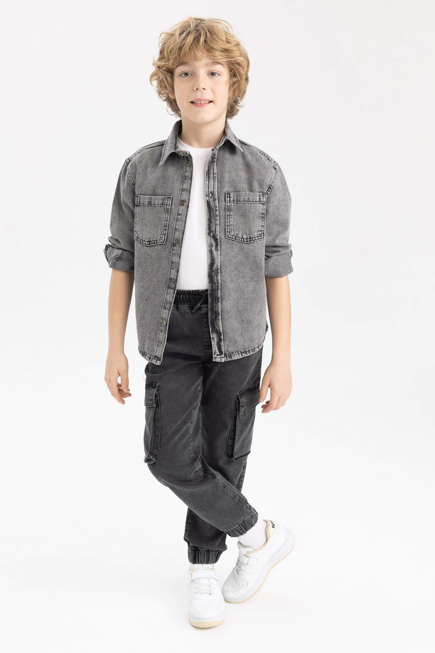 Boys Oversize Jean Long Sleeve Shirt