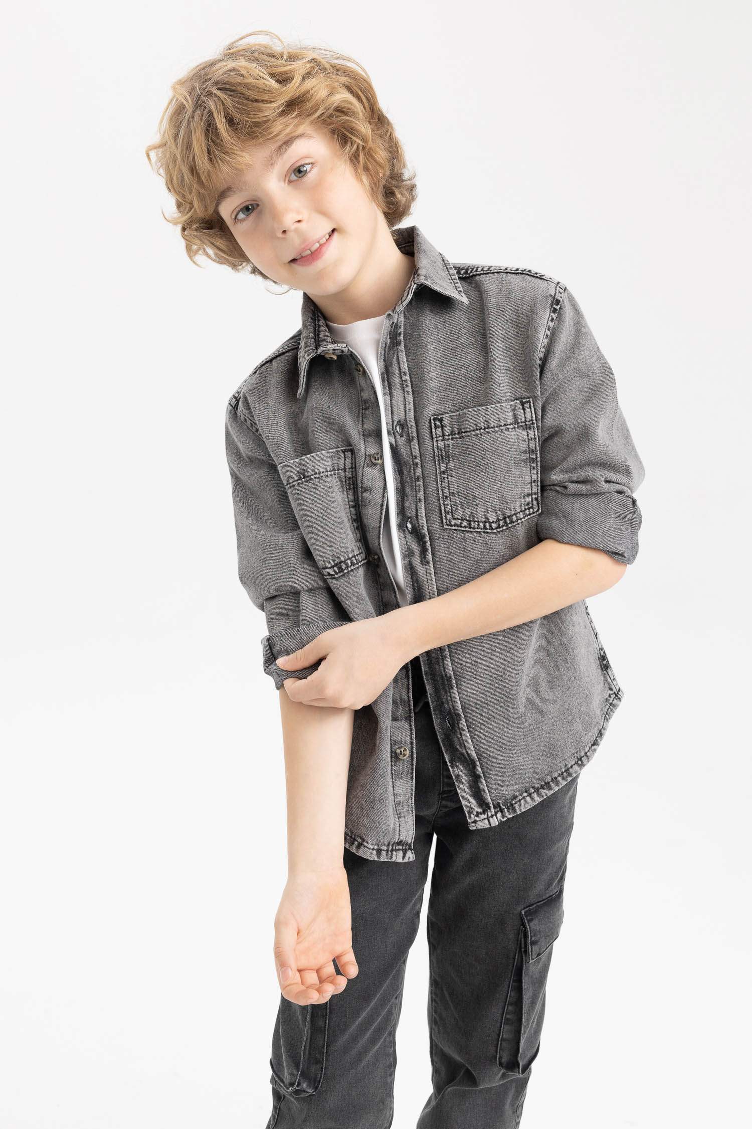 Boys Oversize Jean Long Sleeve Shirt
