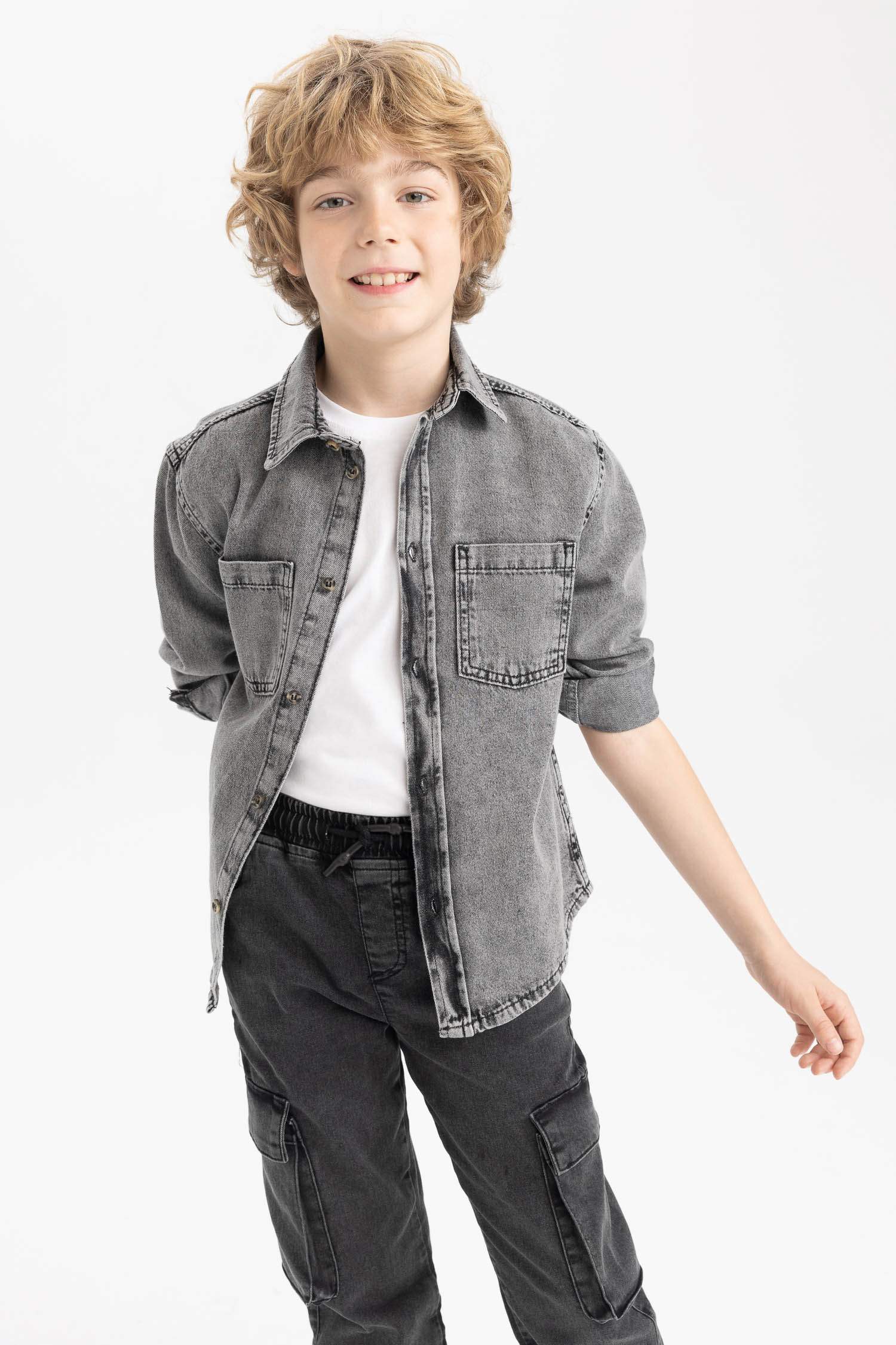 Boys Oversize Jean Long Sleeve Shirt