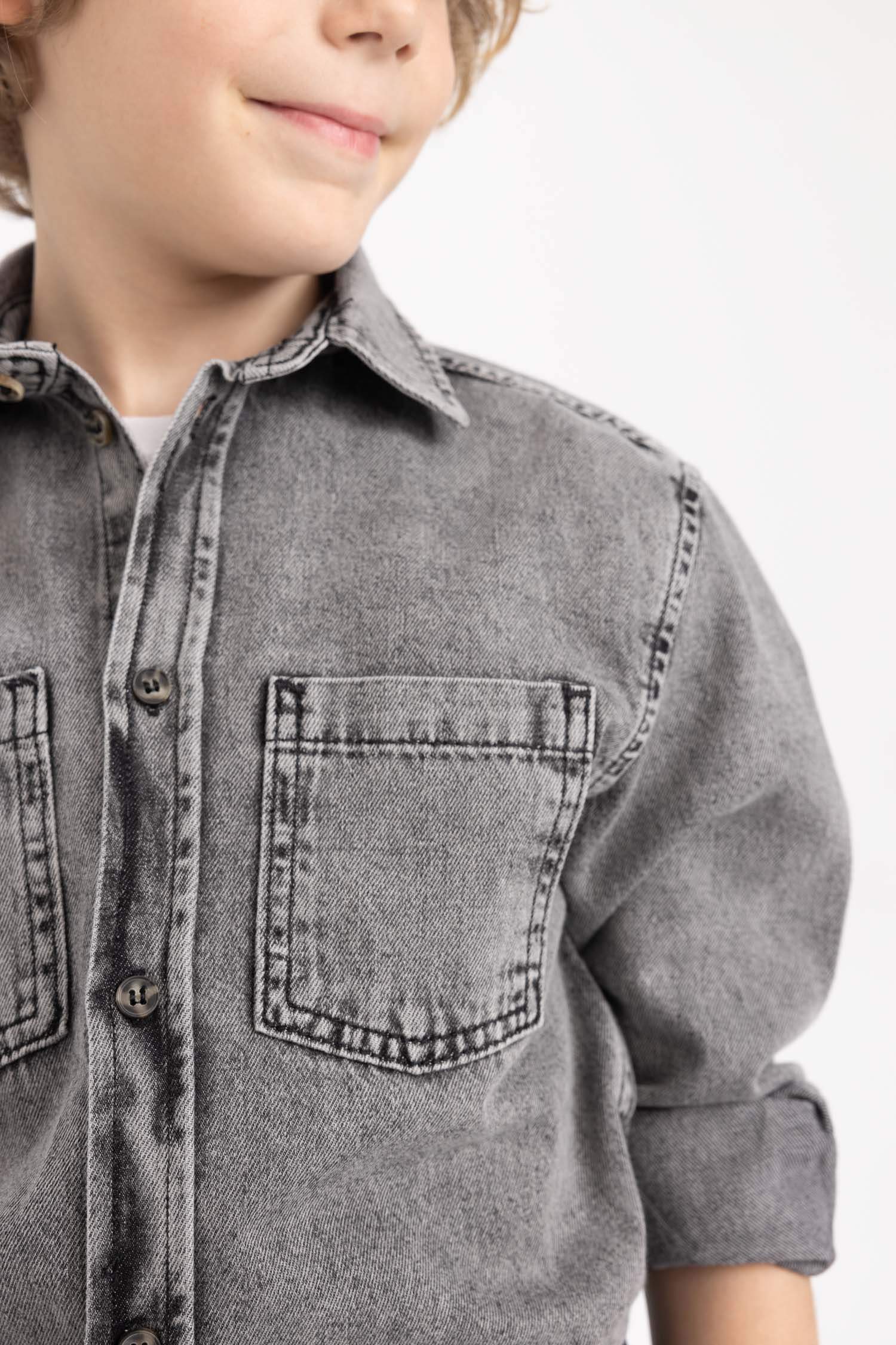 Boys Oversize Jean Long Sleeve Shirt