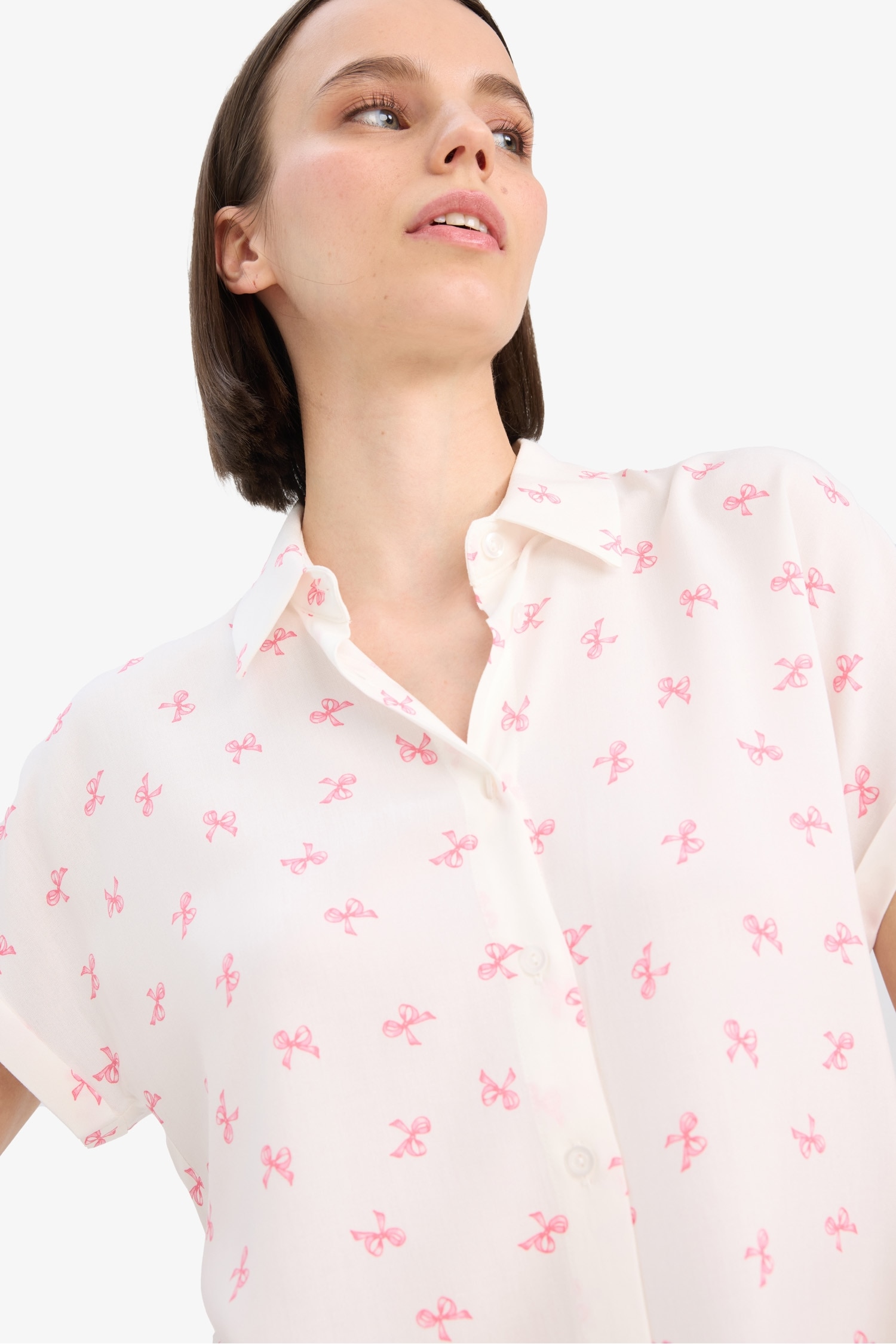 قميص نص كم فيسكوز مطبوع قصة عادية برقبة قميص