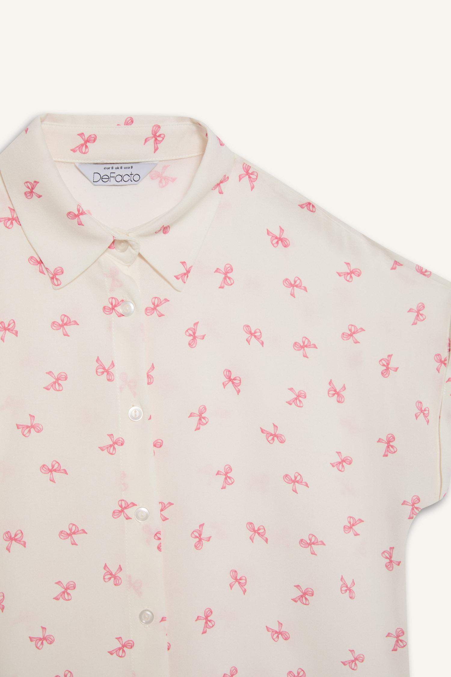 قميص نص كم فيسكوز مطبوع قصة عادية برقبة قميص