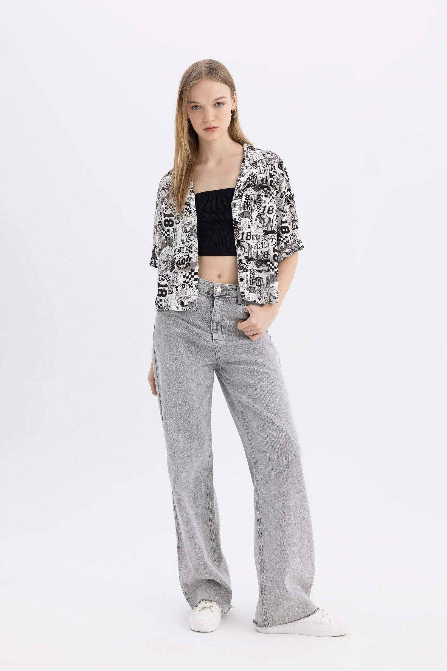 Coool Regular Fit Pajama Collar Printed Short Sleeve Shirt