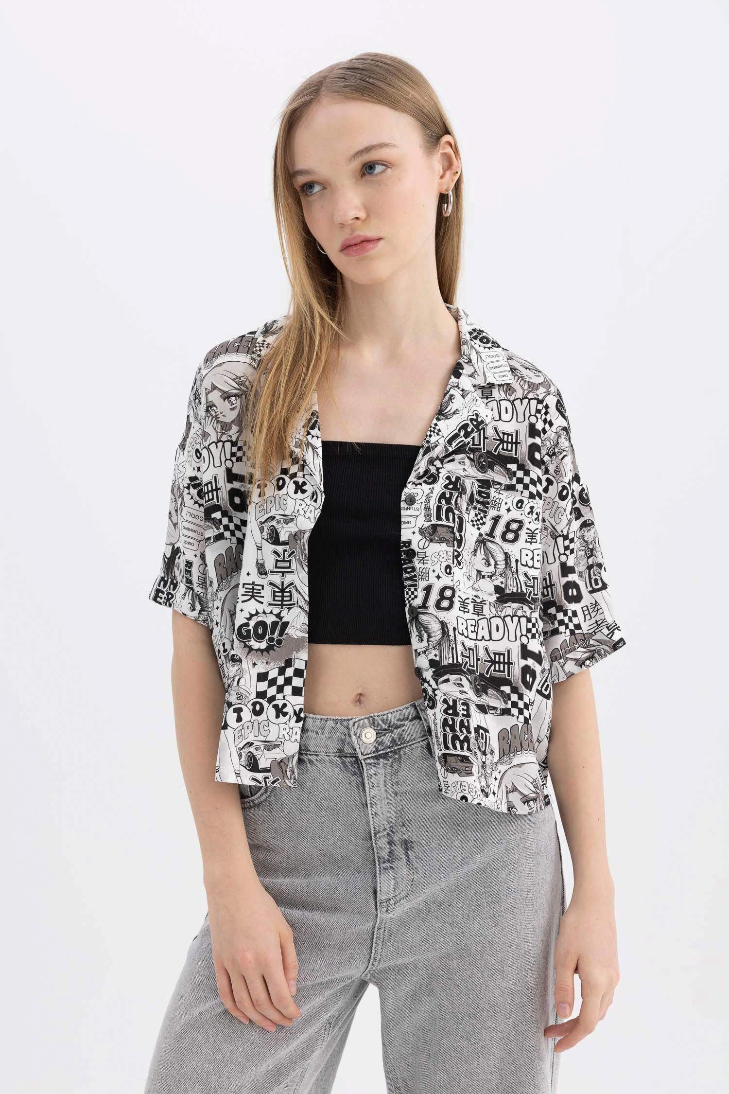 Coool Regular Fit Pajama Collar Printed Short Sleeve Shirt