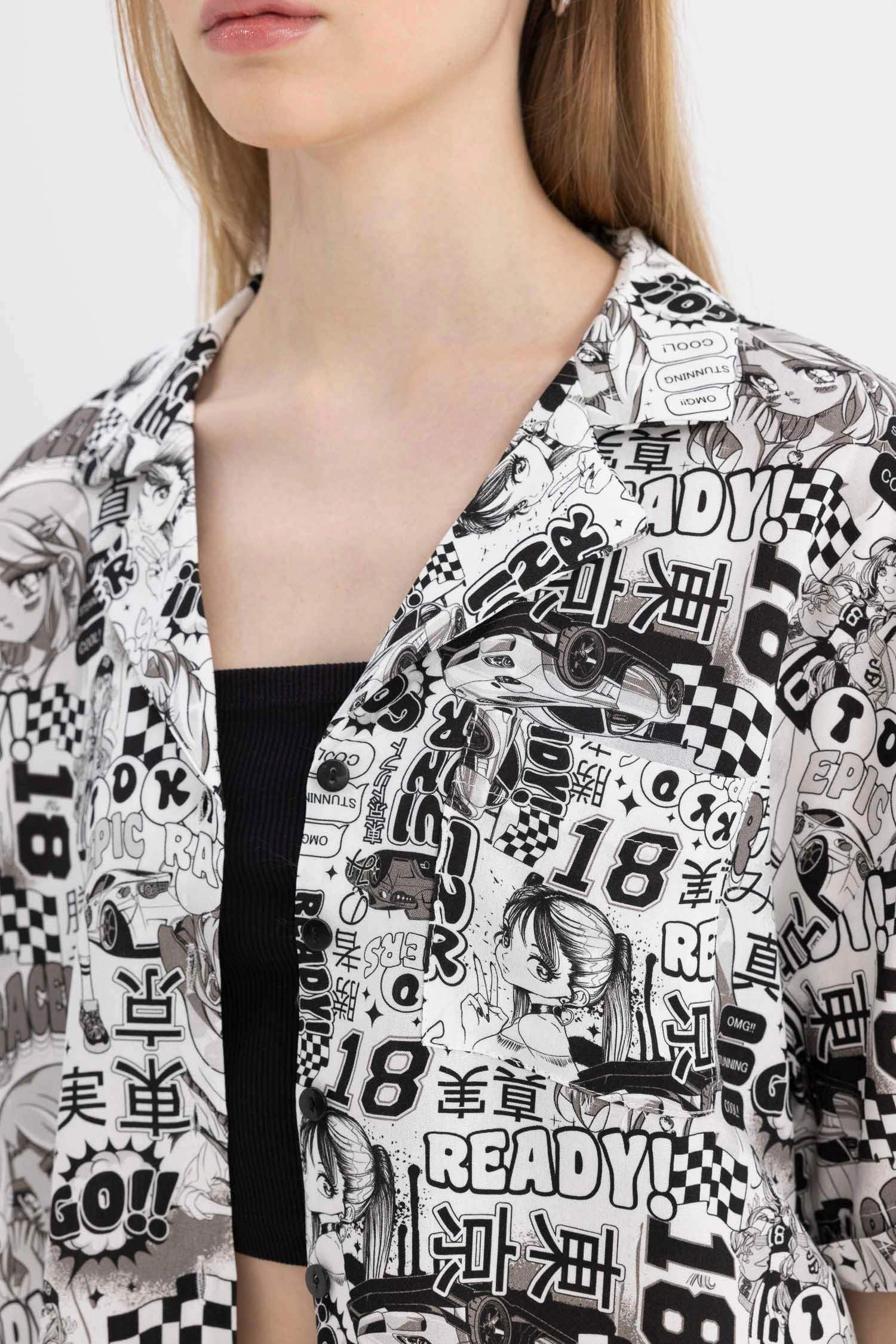 Coool Regular Fit Pajama Collar Printed Short Sleeve Shirt