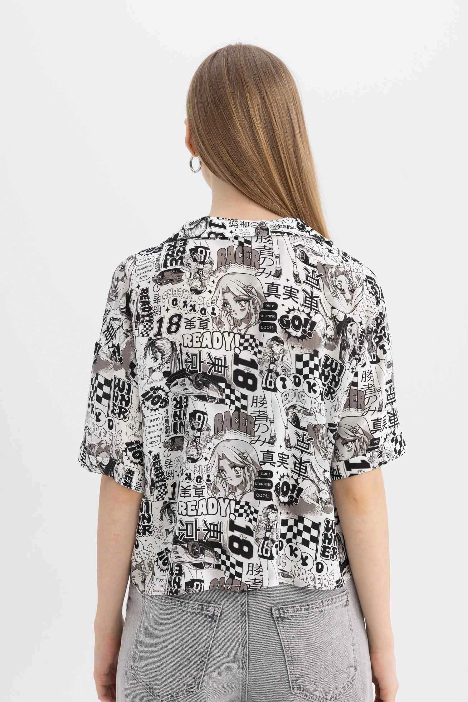 Coool Regular Fit Pajama Collar Printed Short Sleeve Shirt