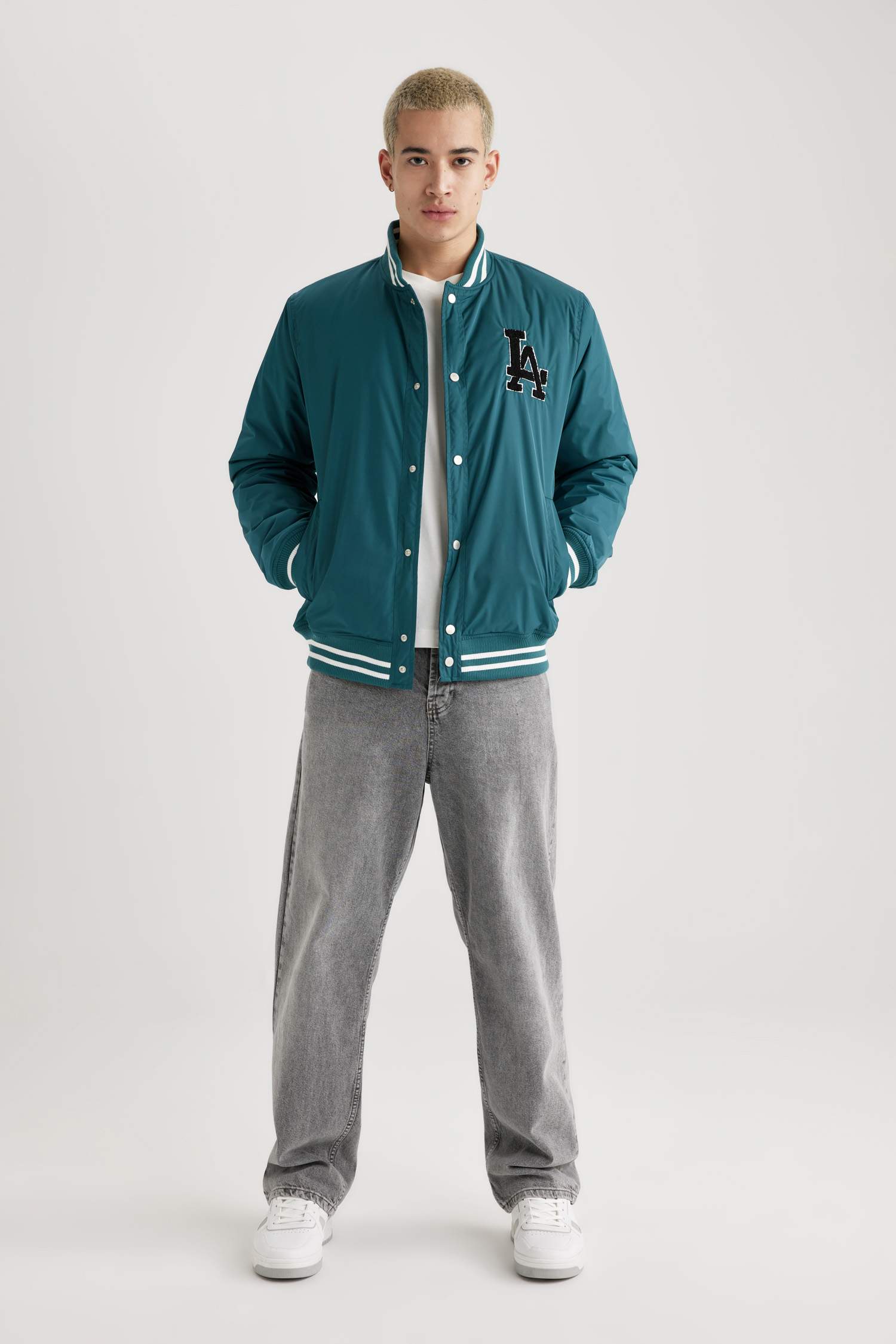 Su İtici Bomber Kolej Yaka Çıtçıtlı Çift Cepli Mevsimlik Baharlık Mont