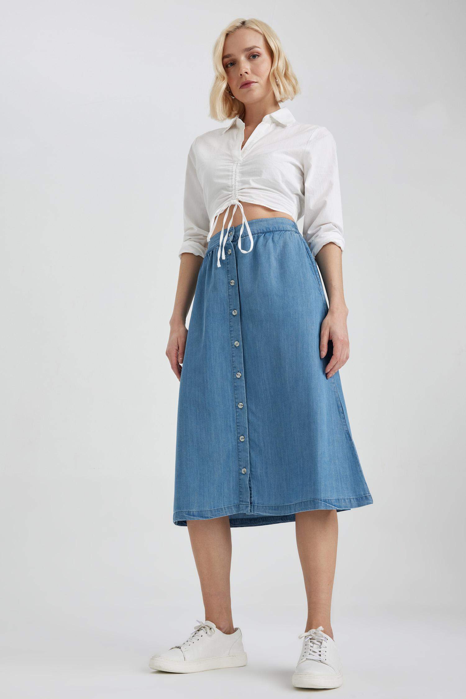 Blue WOMAN A-Line Jean Midi Skirt 2786290 | DeFacto