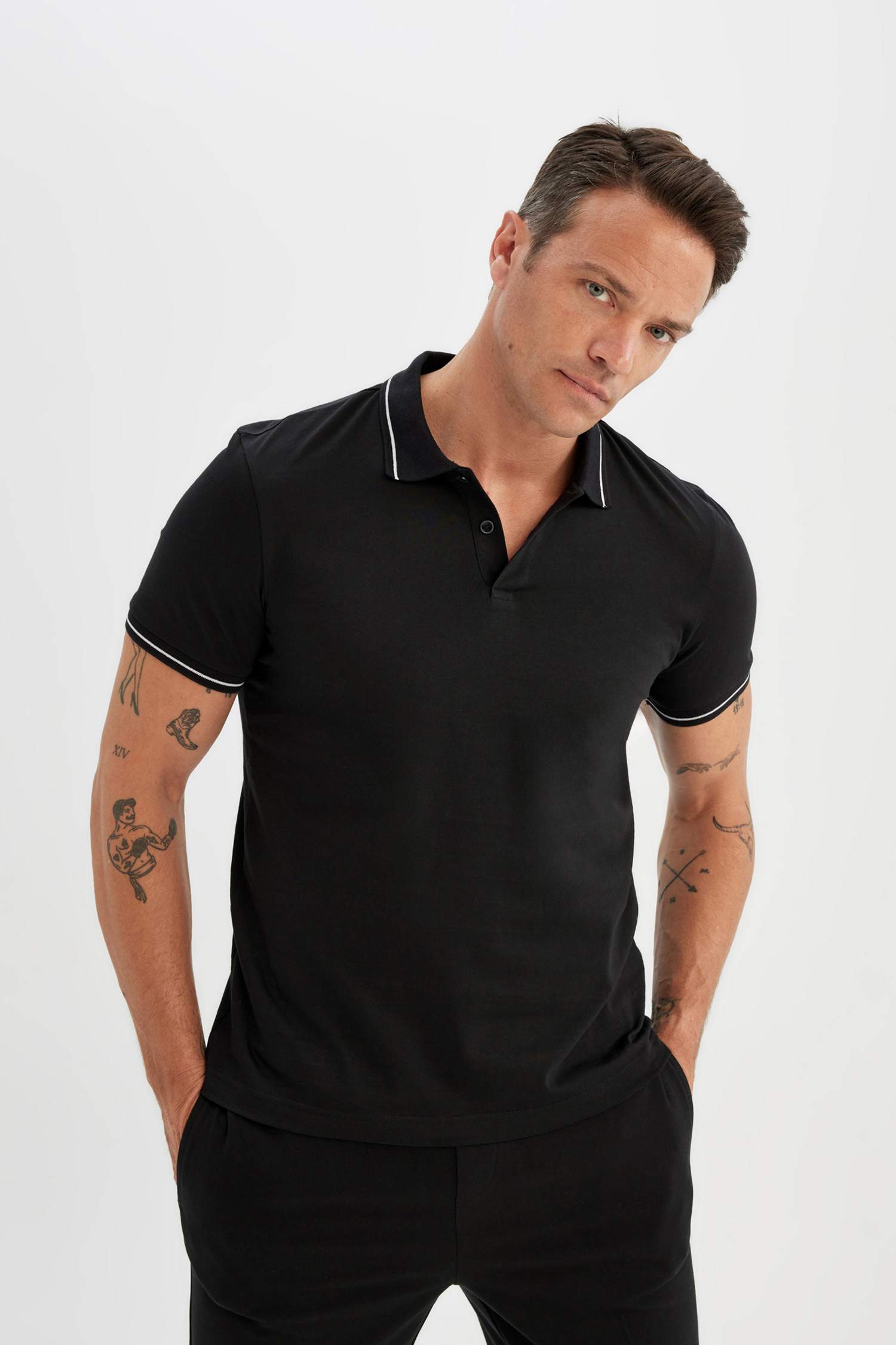 Modern Fit Polo Neck Cotton T-Shirt
