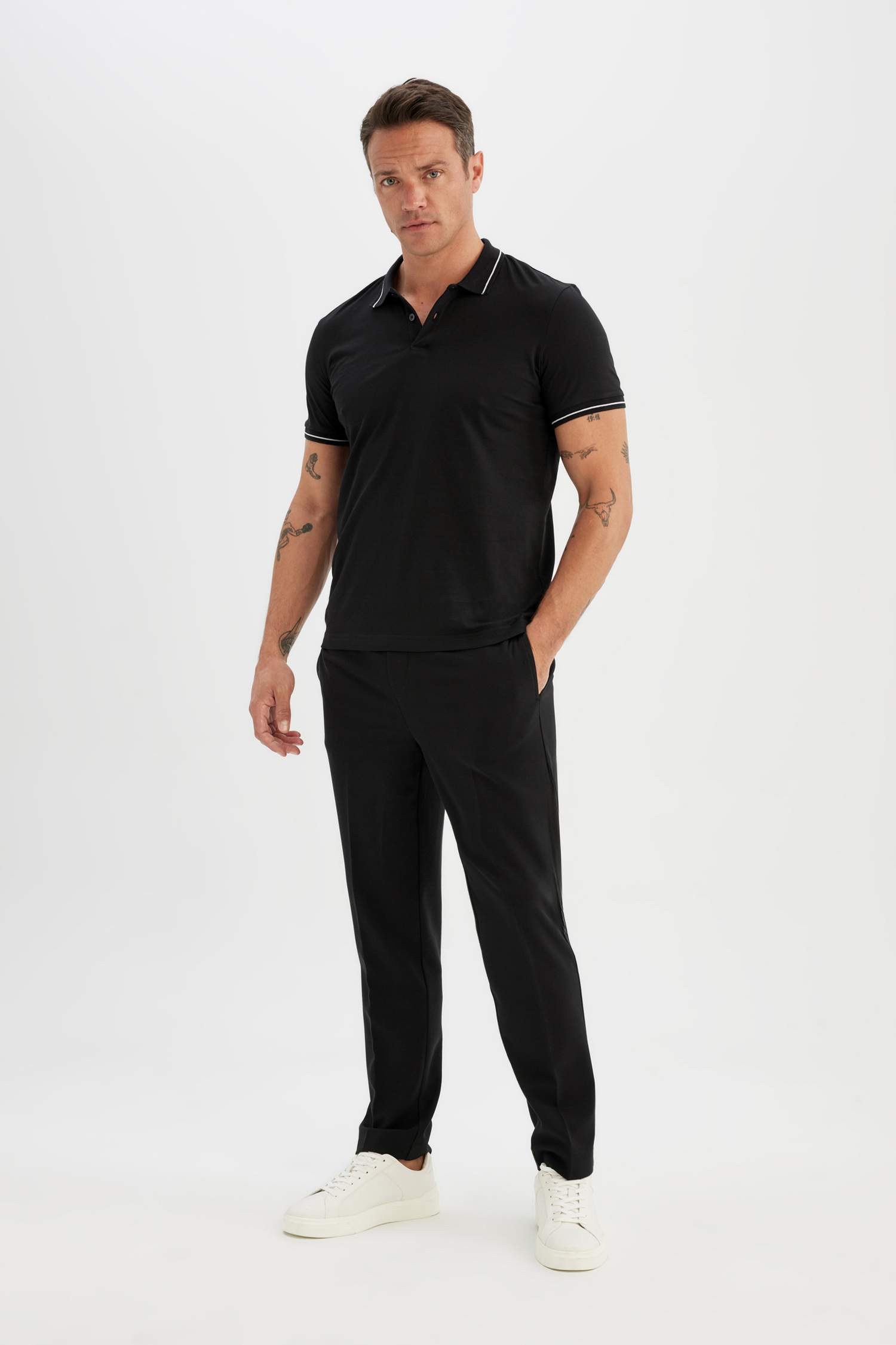 Modern Fit Polo Neck Cotton T-Shirt