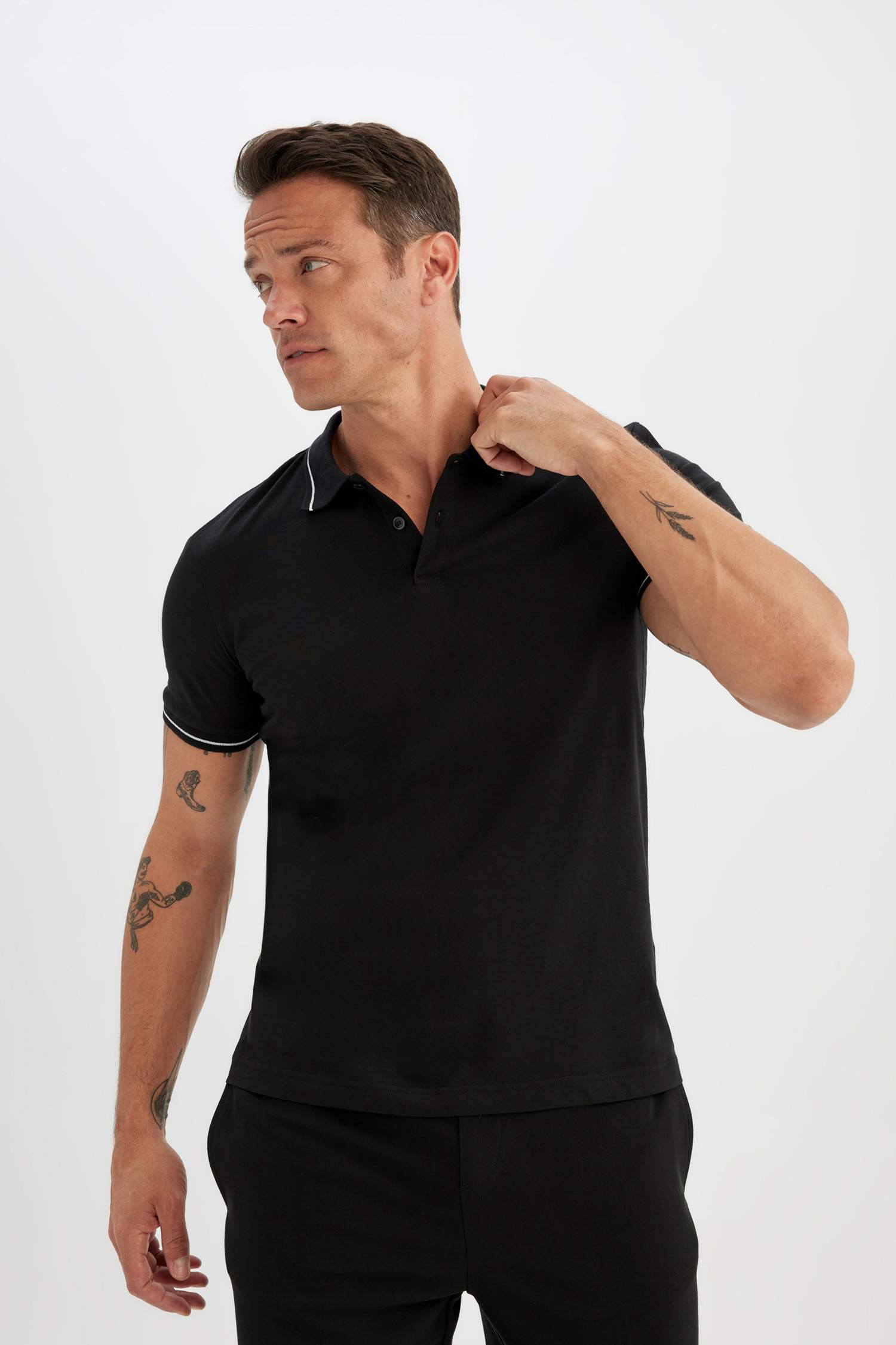 Modern Fit Polo Neck Cotton T-Shirt