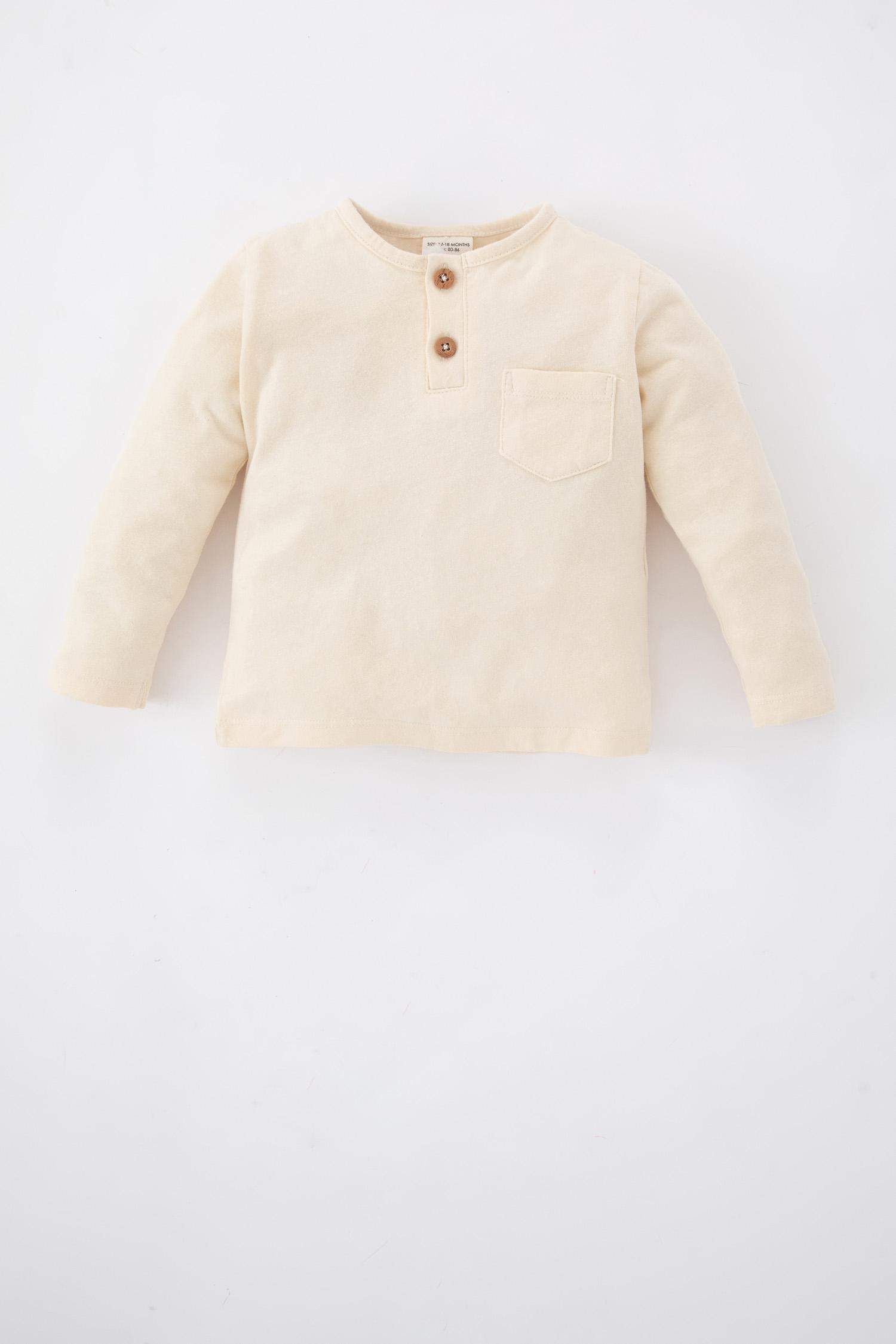 تيشيرت كم طويل قماش رقيق قصة عادية برقبة مستديرة