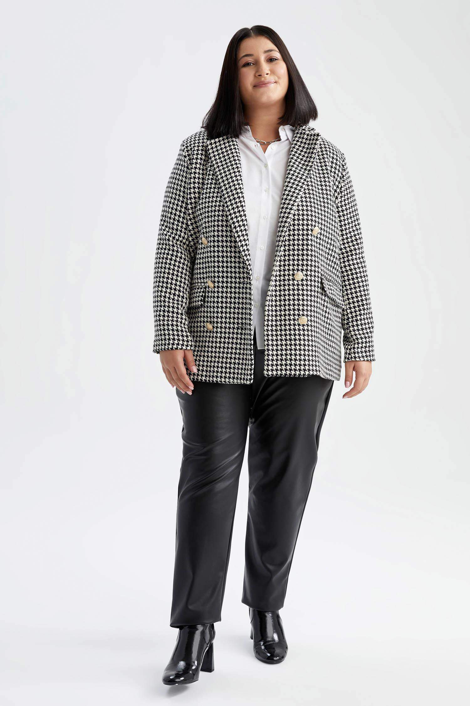 Defacto DF Plus Regular Fit Ceket Yaka Tweed Blazer. 5