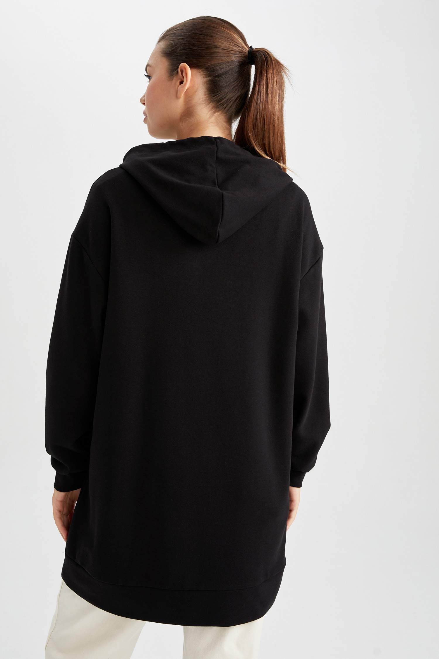 Relax Fit Kapüşonlu Üniversite Baskılı Sweatshirt Tunik