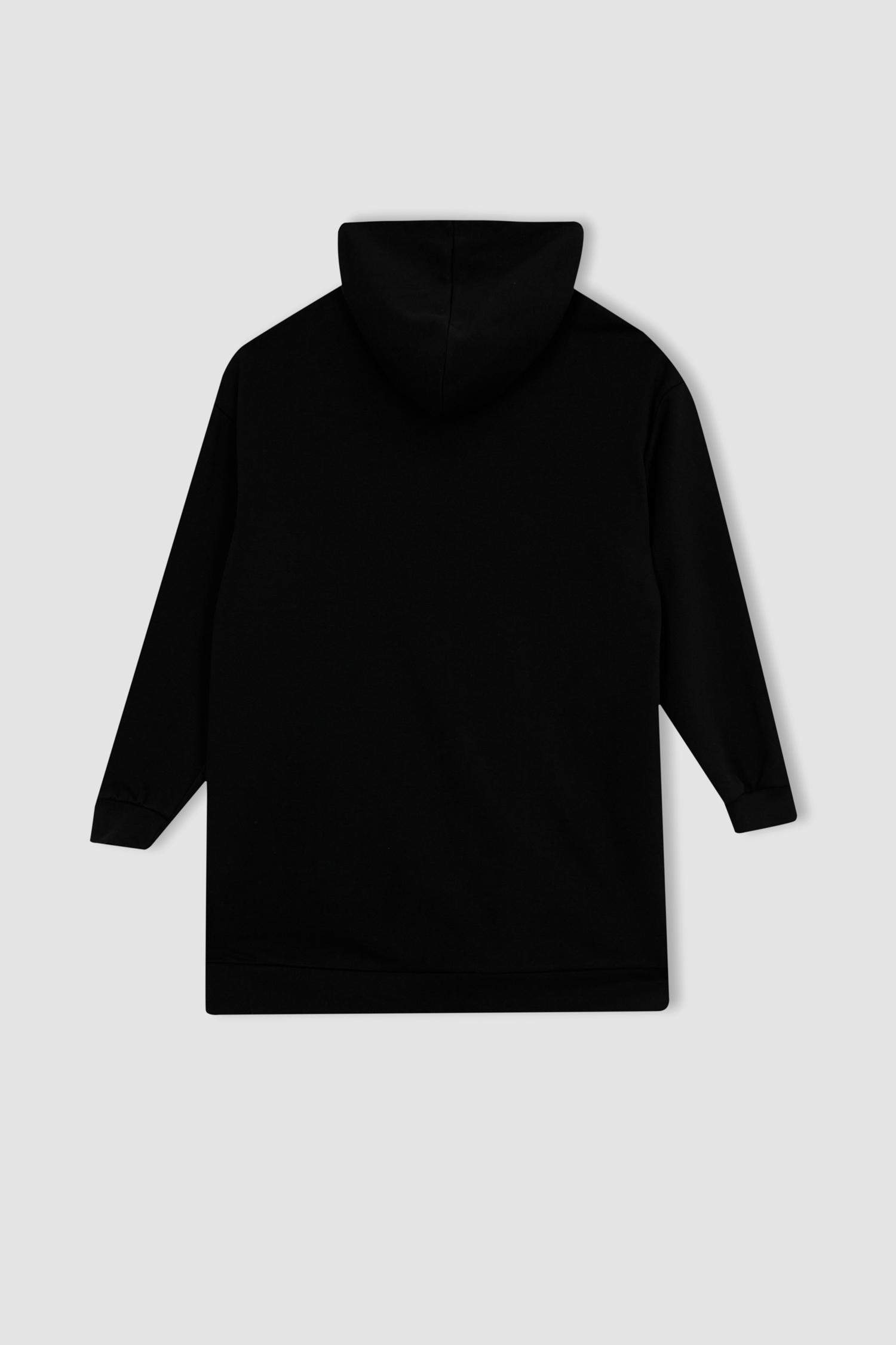 Relax Fit Kapüşonlu Üniversite Baskılı Sweatshirt Tunik