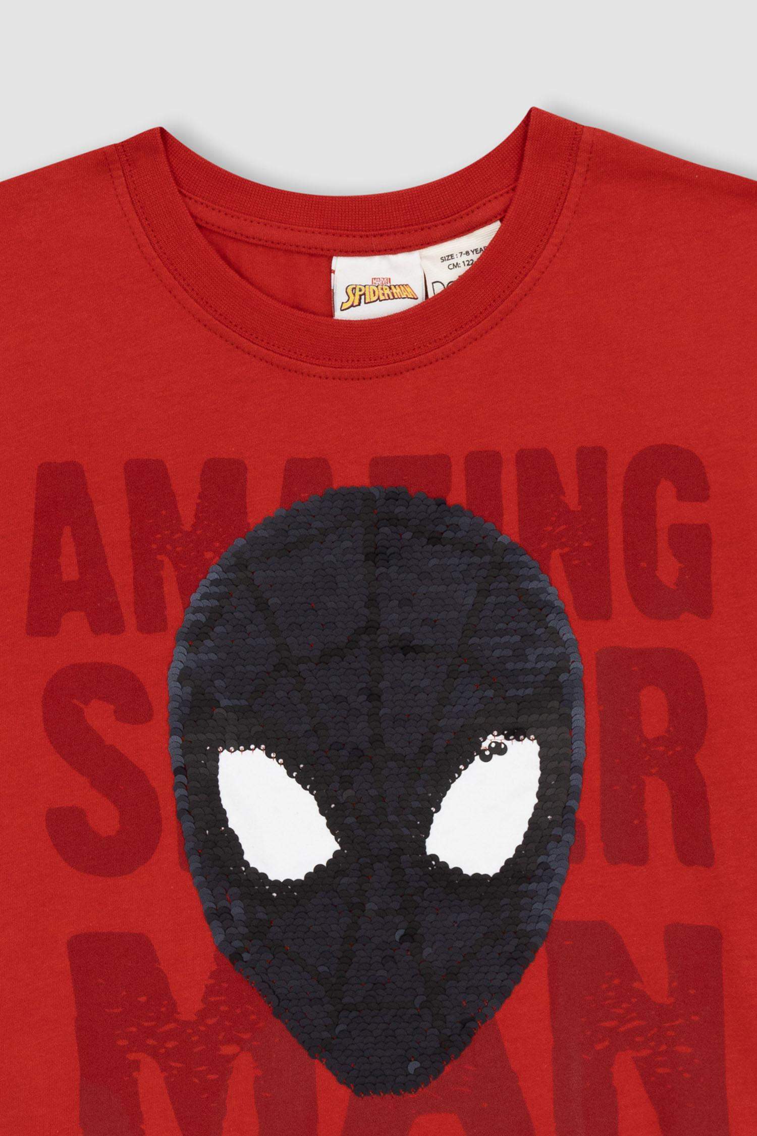 Red BOYS & TEENS Boy Marvel Spiderman Regular Fit Crew Neck Sequined Short  Sleeve T-Shirt 2754217 | DeFacto