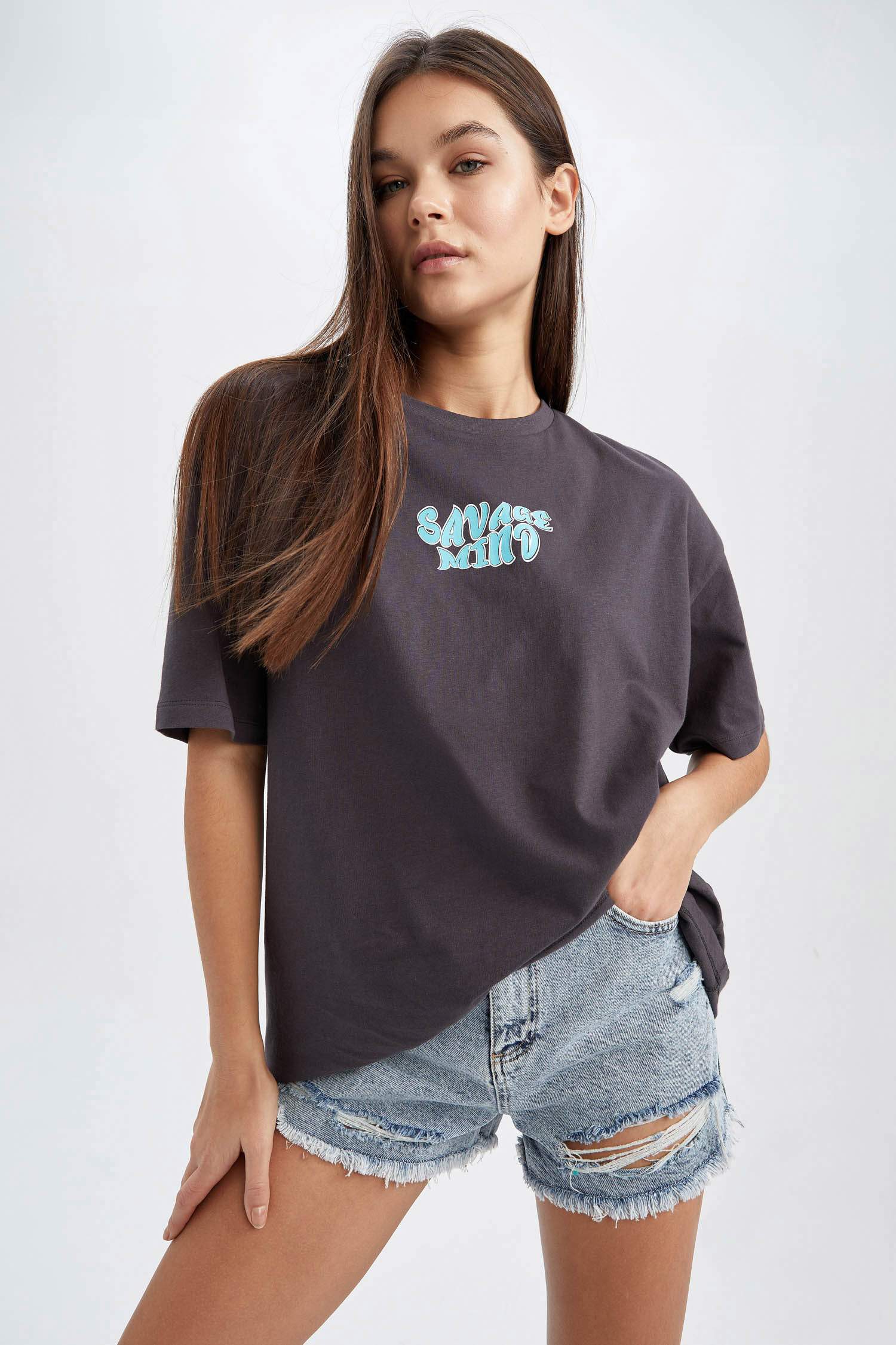 Coool Oversize Fit Bisiklet Yaka Sırt Baskılı Kısa Kollu %100 Pamuk Tişört