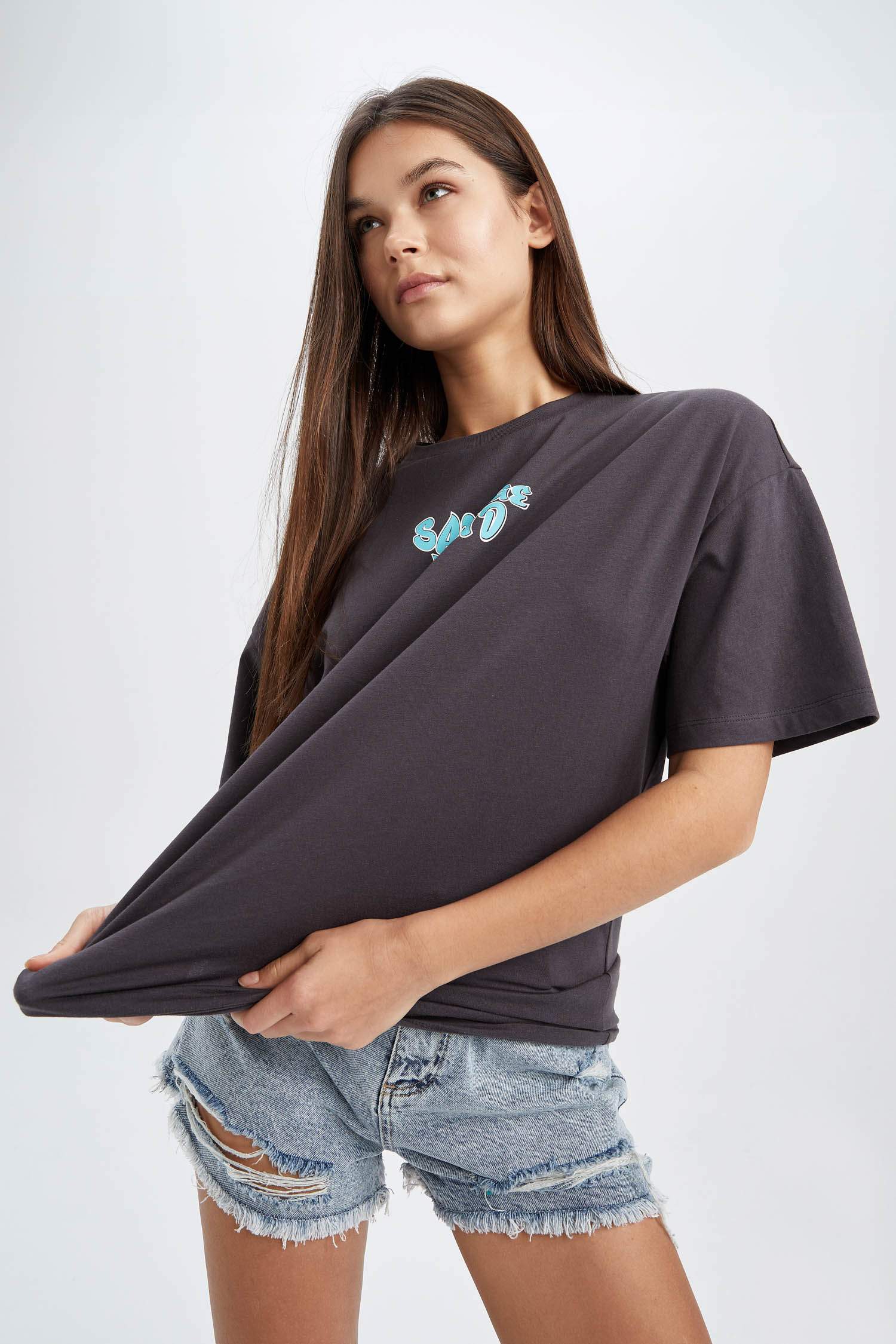 Coool Oversize Fit Bisiklet Yaka Sırt Baskılı Kısa Kollu %100 Pamuk Tişört