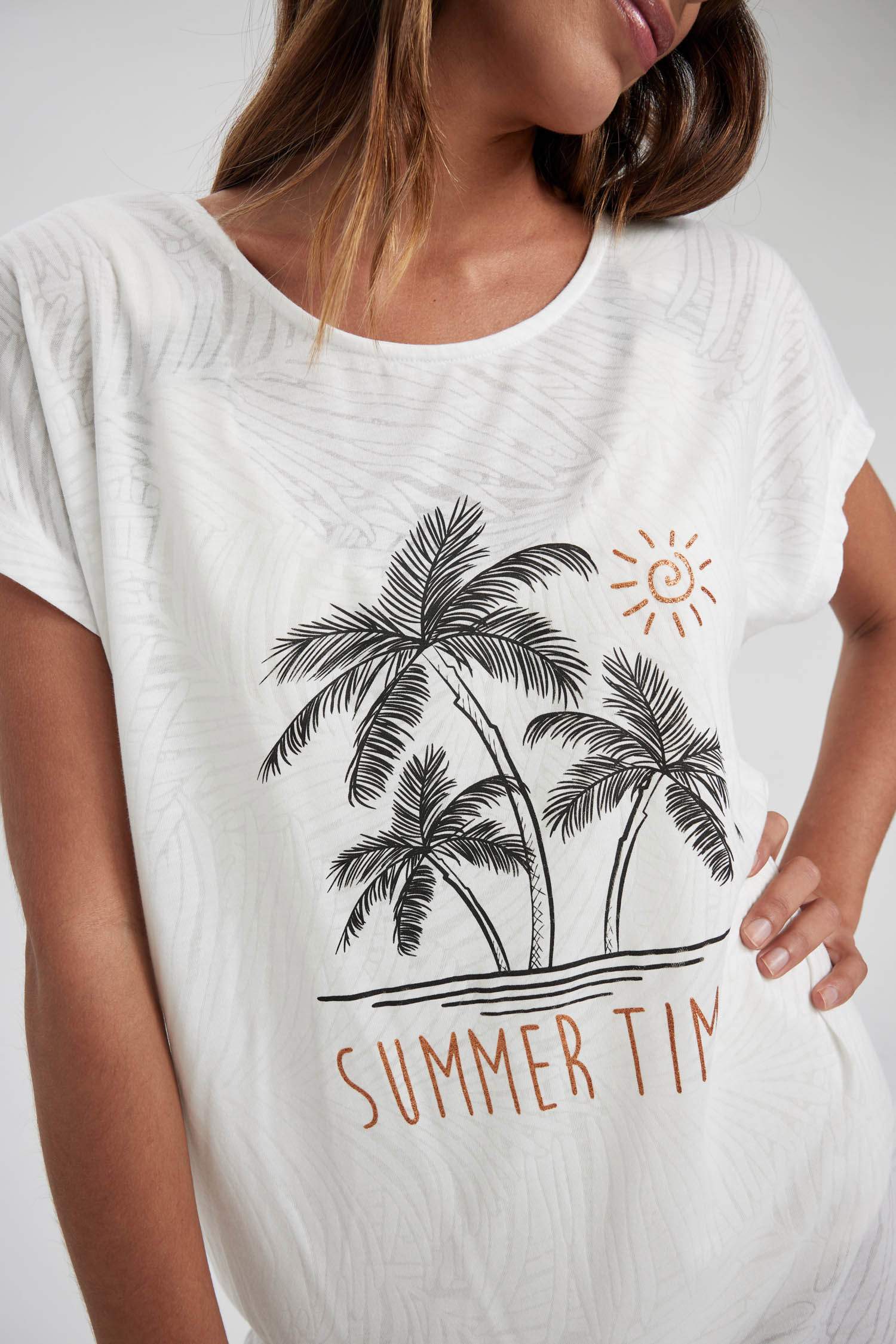 Fall in Love Regular Fit Tropical Patterned Beach Dress